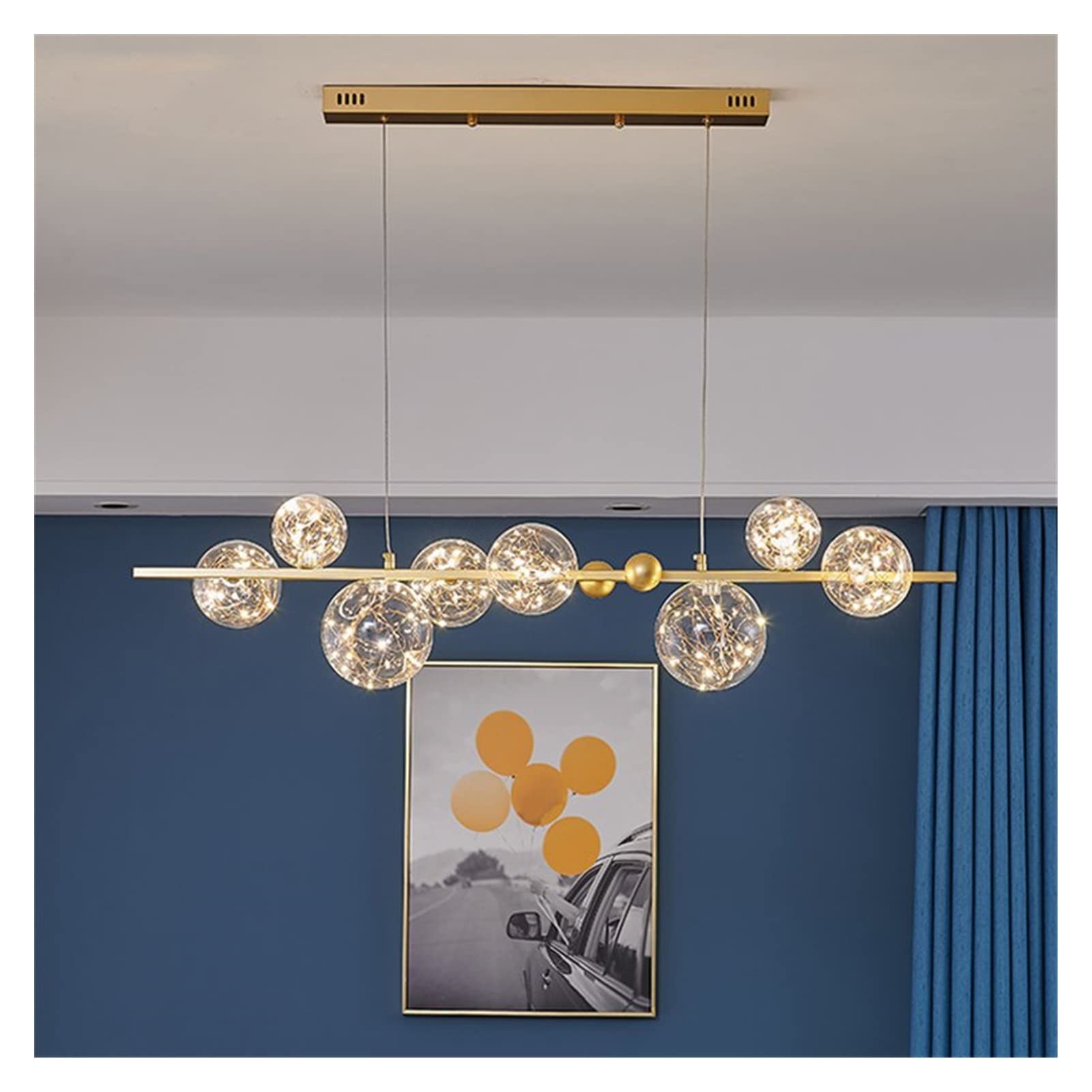 Modern LED Chandelier - Gold/Black Hanging Lamp with Clear Glass Bubble Beads & Star Light Fixture | Energy Efficient LED Lighting for Living Room, Dining Room & Bedroom | Perfect for Home Decor, Romantic Ambiance & Modern Interior Design