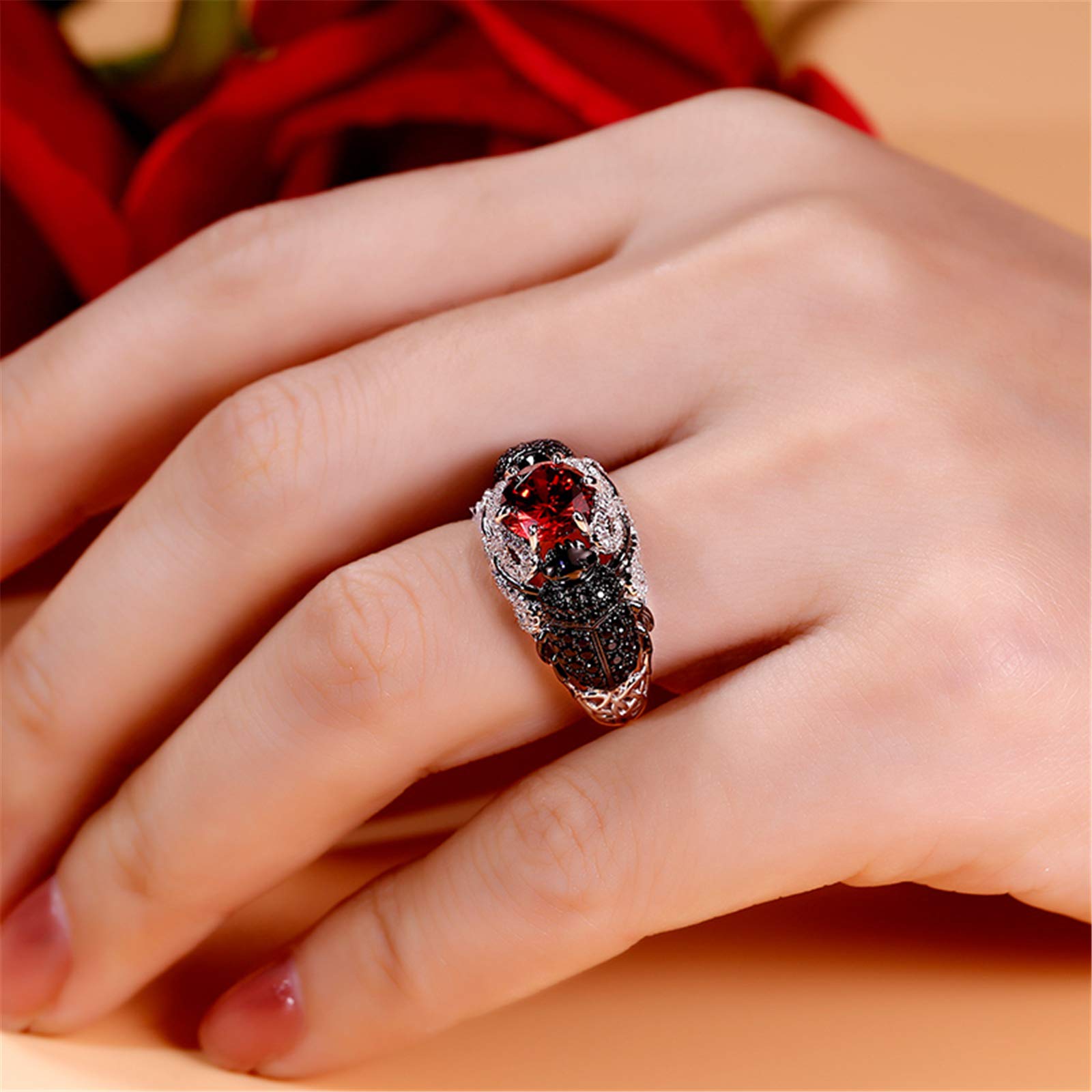 Jeulia Sterling Silver Insect Magic Scarab Ring for Women - Round Cut Elegant Jewelry for Wife, Girlfriend, Engagement, Wedding, Anniversary, Christmas & Birthday Gift - Comes with Jewelry Box - Perfect for Everyday Wear, Special Occasions & Fashion Accessories
