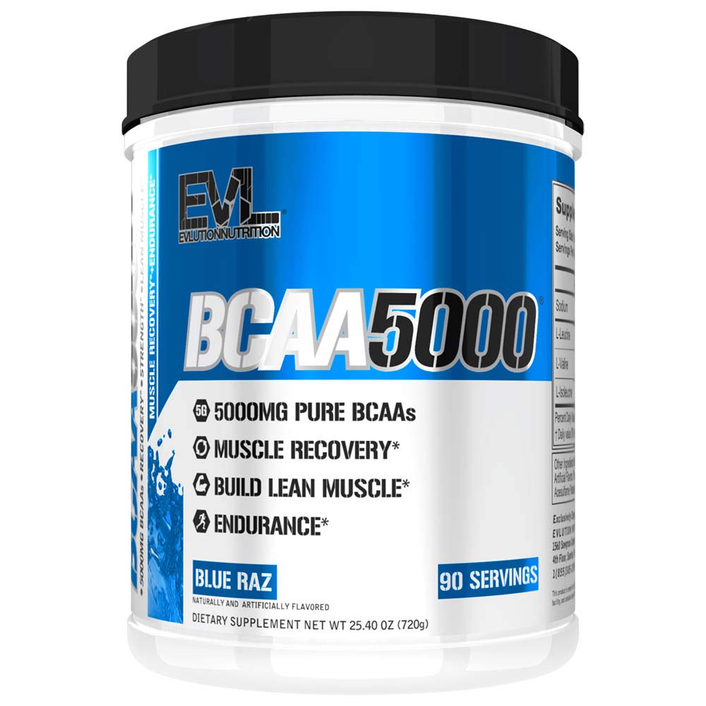 EVL BCAAs Amino Acids Powder - Post Workout Recovery & Pre Workout Energy Supplement with 5g Branched Chain Amino Acids for Men - Stimulant Free Blue Raspberry Flavor - Ideal for Muscle Recovery, Gym Performance & Fitness Enthusiasts