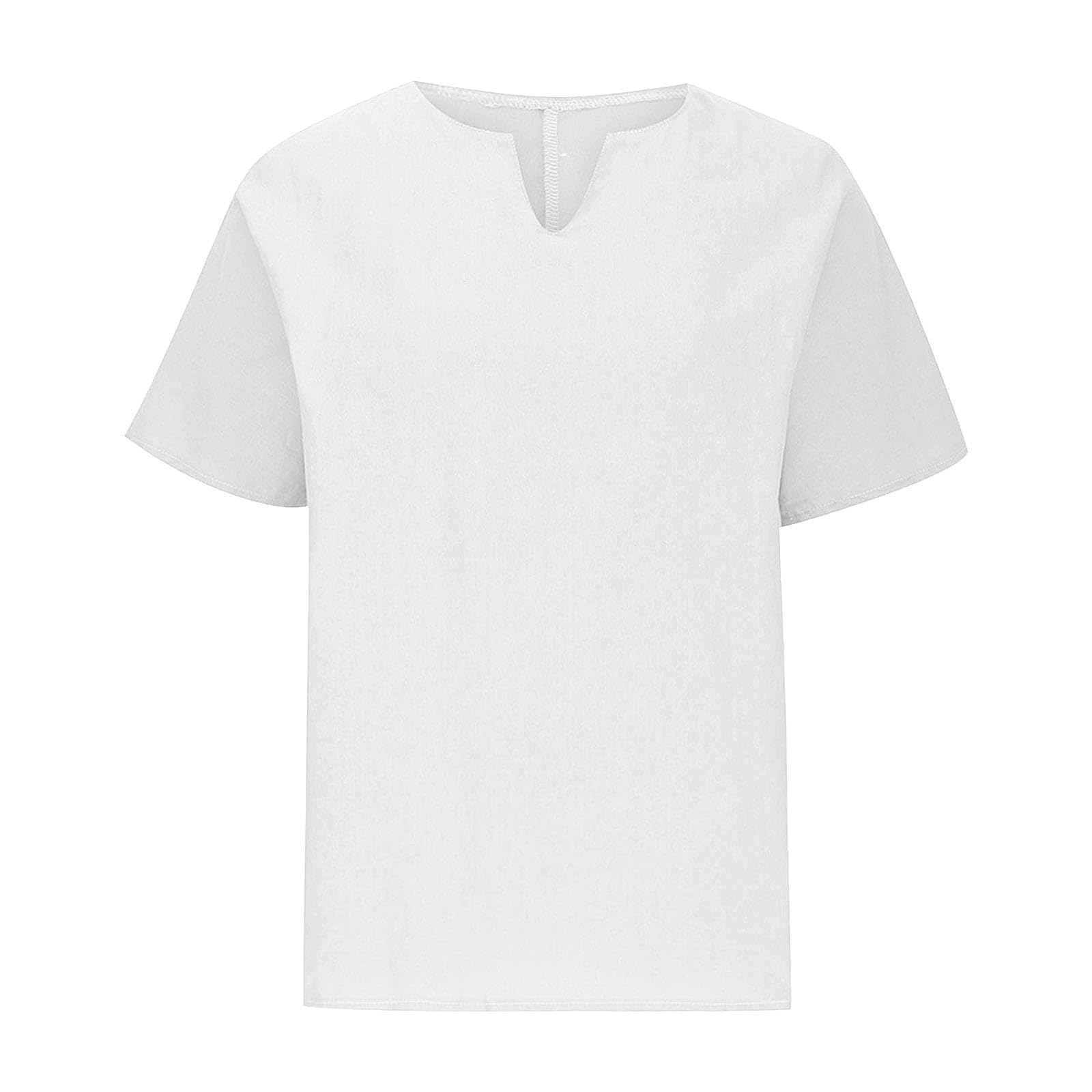 Women's V-Neck Linen Shirt - Casual Batwing Oversized T-Shirt, Solid Color Basic Loose Summer Top with Comfy Split Hem | Perfect for Beach Outings, Weekend Brunch & Summer Travel