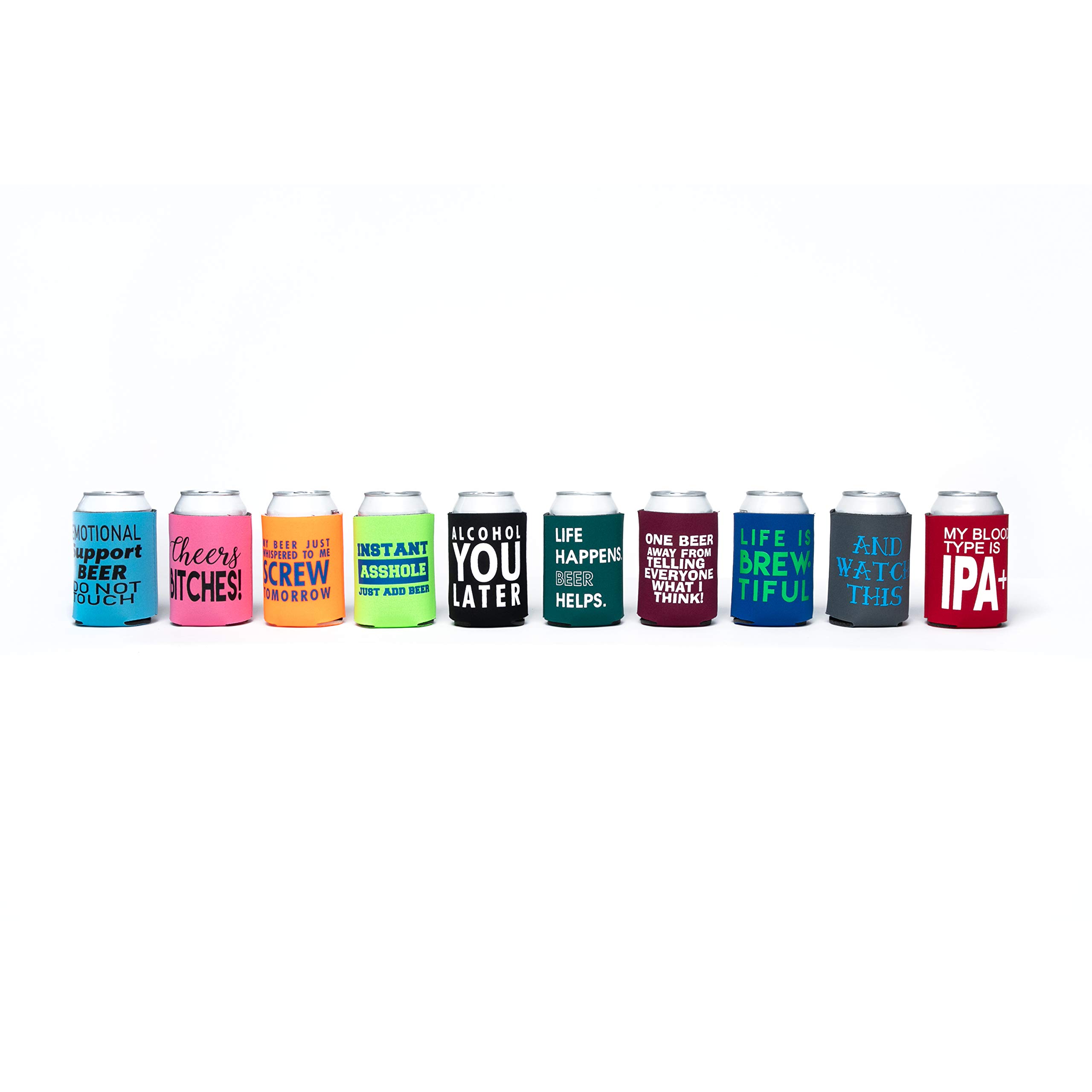 Funny Beer Can Slim Coolie 10-Pack - Insulated Can Coolers for Beer, Soda & Drinks - Perfect for Parties, BBQs & Outdoor Events