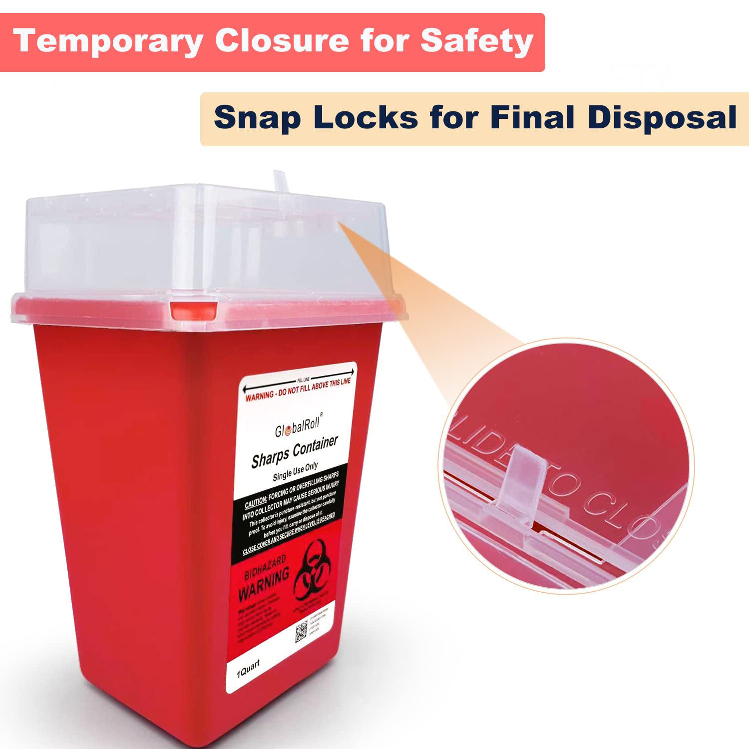1 Quart Sharps Container 6-Pack - Biohazard Needle & Syringe Disposal Containers for Home, Clinic & Travel Use | Safe Medical Waste Disposal Solution for Diabetics, Tattoo Artists & Healthcare Professionals