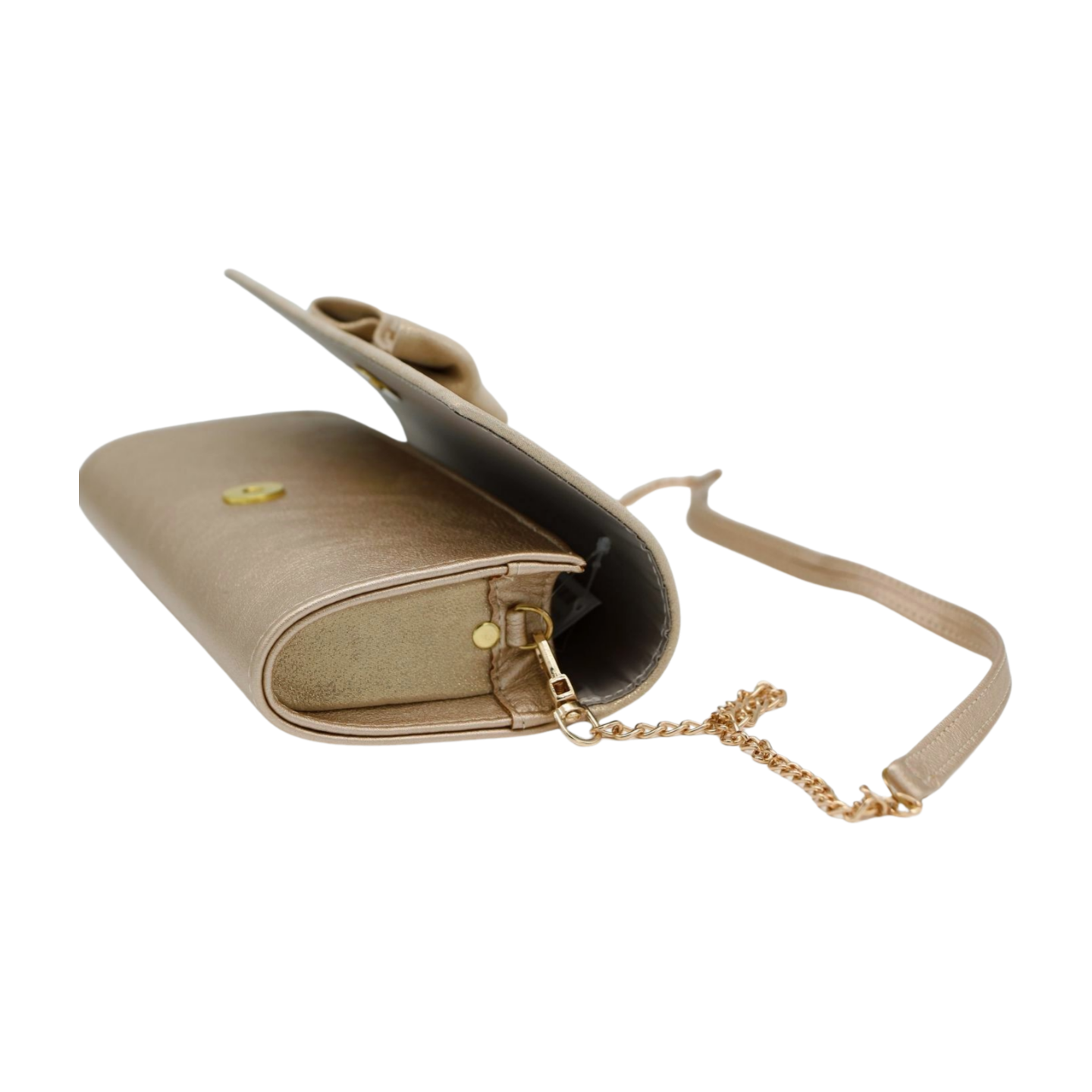 Fabucci Gold Leather Clutch Bag with Bow - Elegant Evening Purse for Women, Party, Wedding & Special Occasions