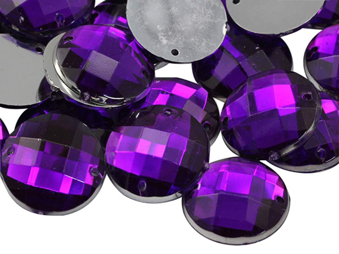 Allstarco 12mm Purple Amethyst Flat Back Acrylic Rhinestones - 60pcs Sew On Round Beads with Holes for Jewelry Making, Clothing Embellishment, DIY Crafts, Cosplay Costumes & Shoe Decorations | Perfect for Bridal Accessories, Scrapbooking & Home Décor Projects