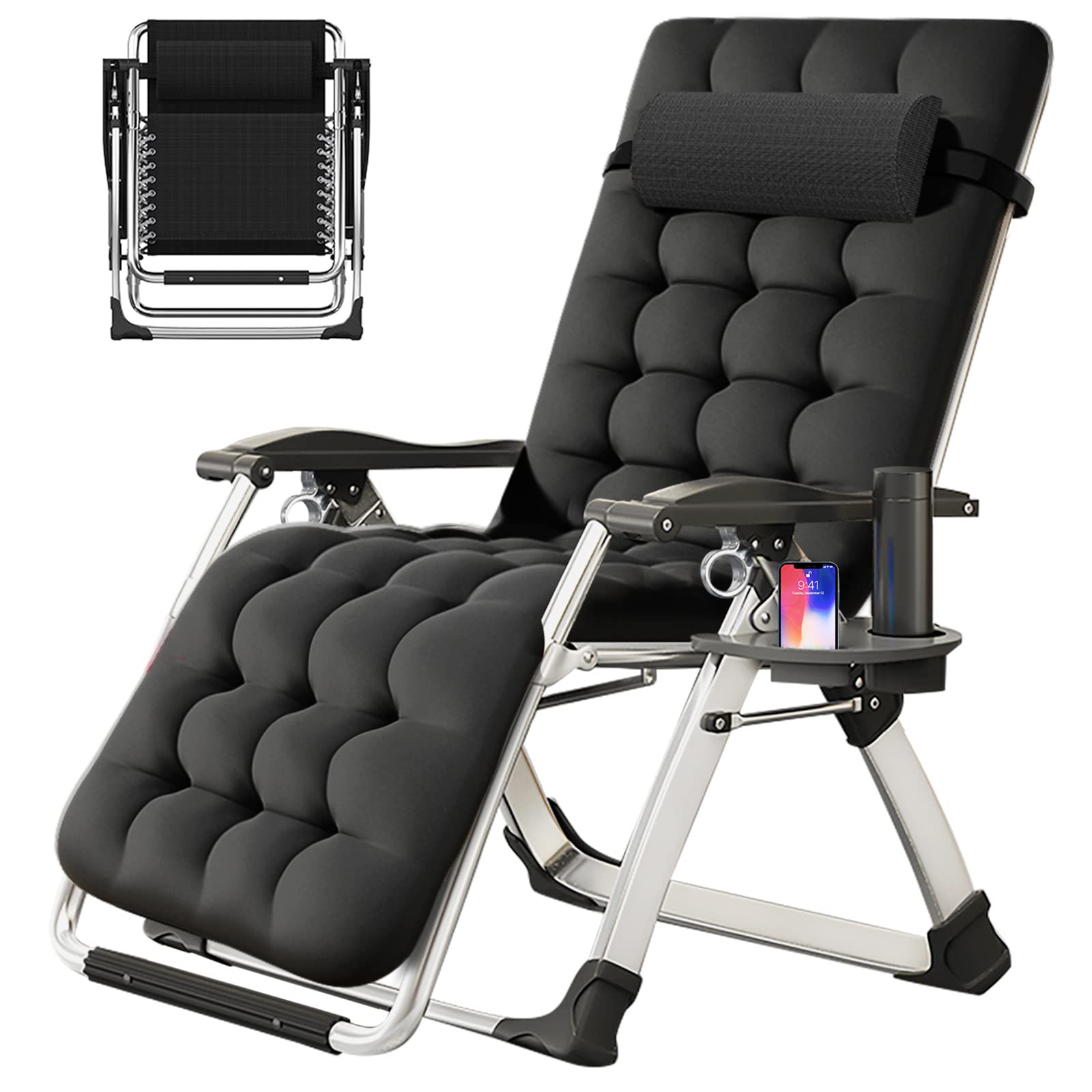 SLSY Zero Gravity Reclining Lounge Chair with Removable Cushion & Tray - Adjustable Patio Recliner for Indoor Outdoor Use, Backyard, Poolside, Camping & Relaxation