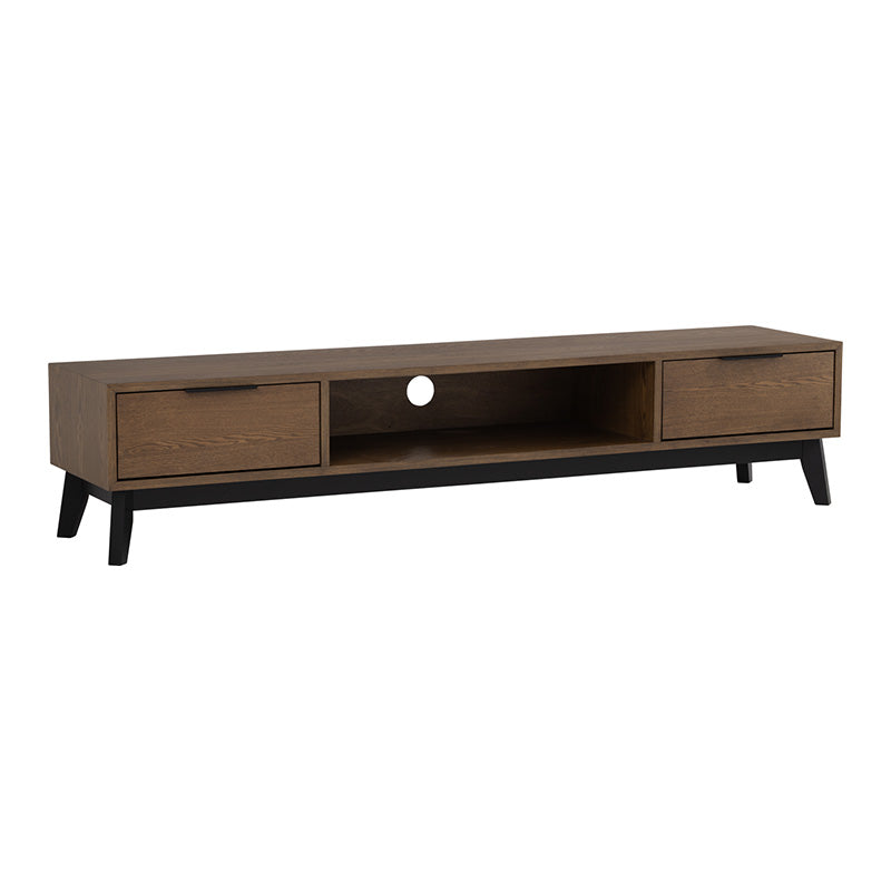 MALTON 180cm Walnut & Black Entertainment TV Stand - Modern TV Console for Living Room, Bedroom, Home Theater Setup