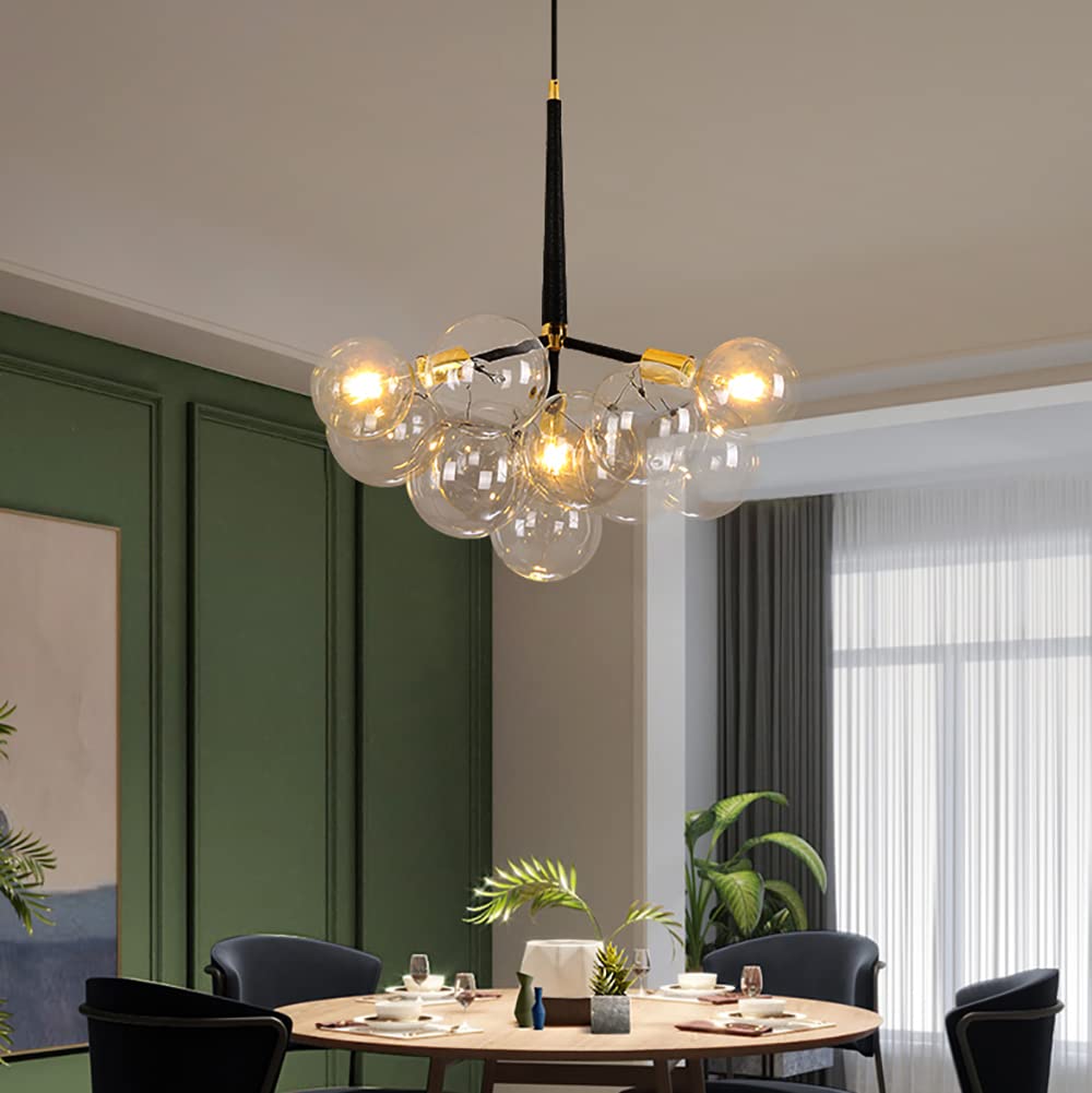 Modern Glass Globe Chandelier - Bubble Ball Pendant Light Fixture with 3 Lights for Bedroom, Living Room, Dining Room & Entrance | Elegant Ceiling Lighting for Home Decor