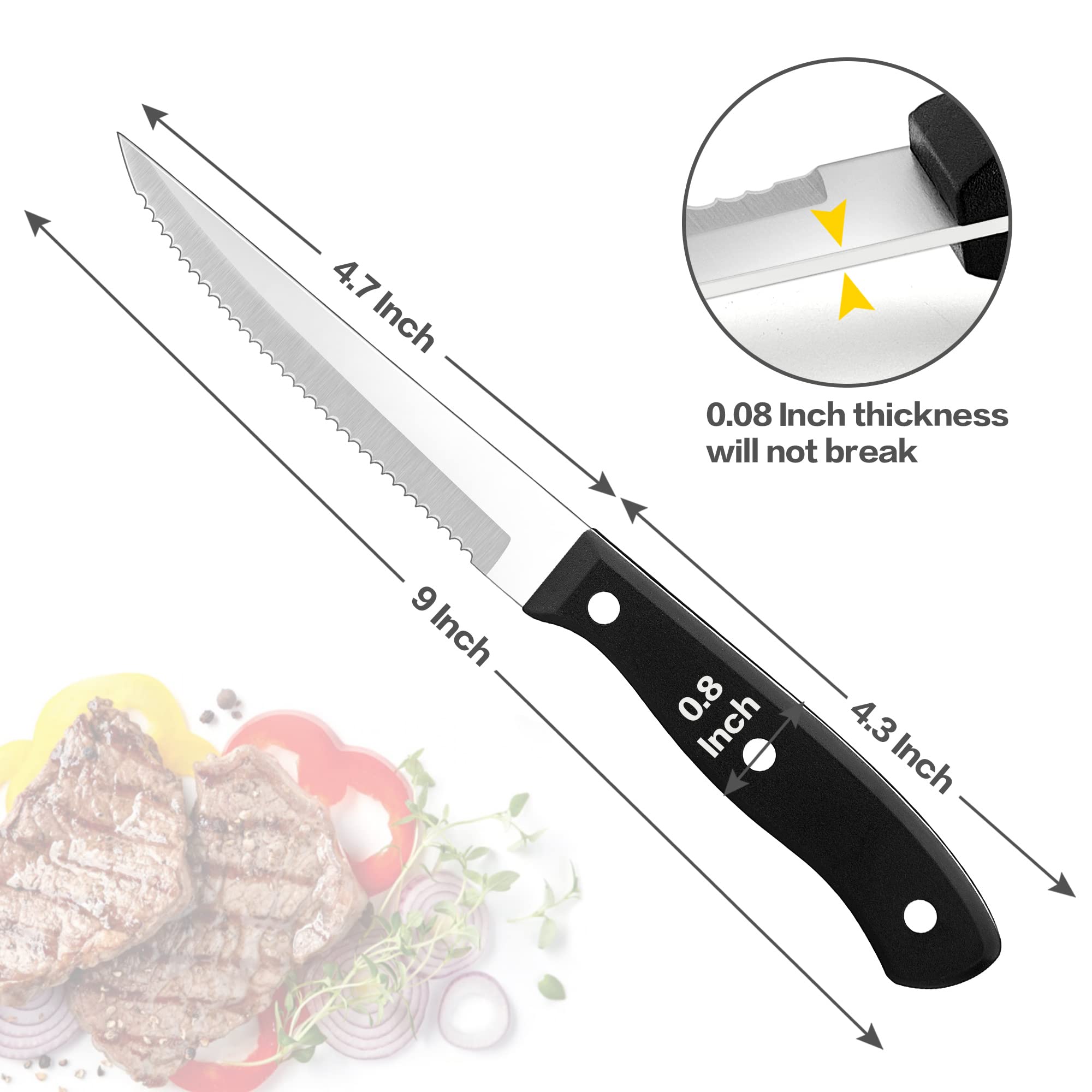 LIANYU 12-Piece Steak Knife Set - Premium Stainless Steel Serrated Edge Knives for Kitchen, Camping & Restaurant Use | Dishwasher Safe | Perfect for Grilling, BBQ Parties & Fine Dining