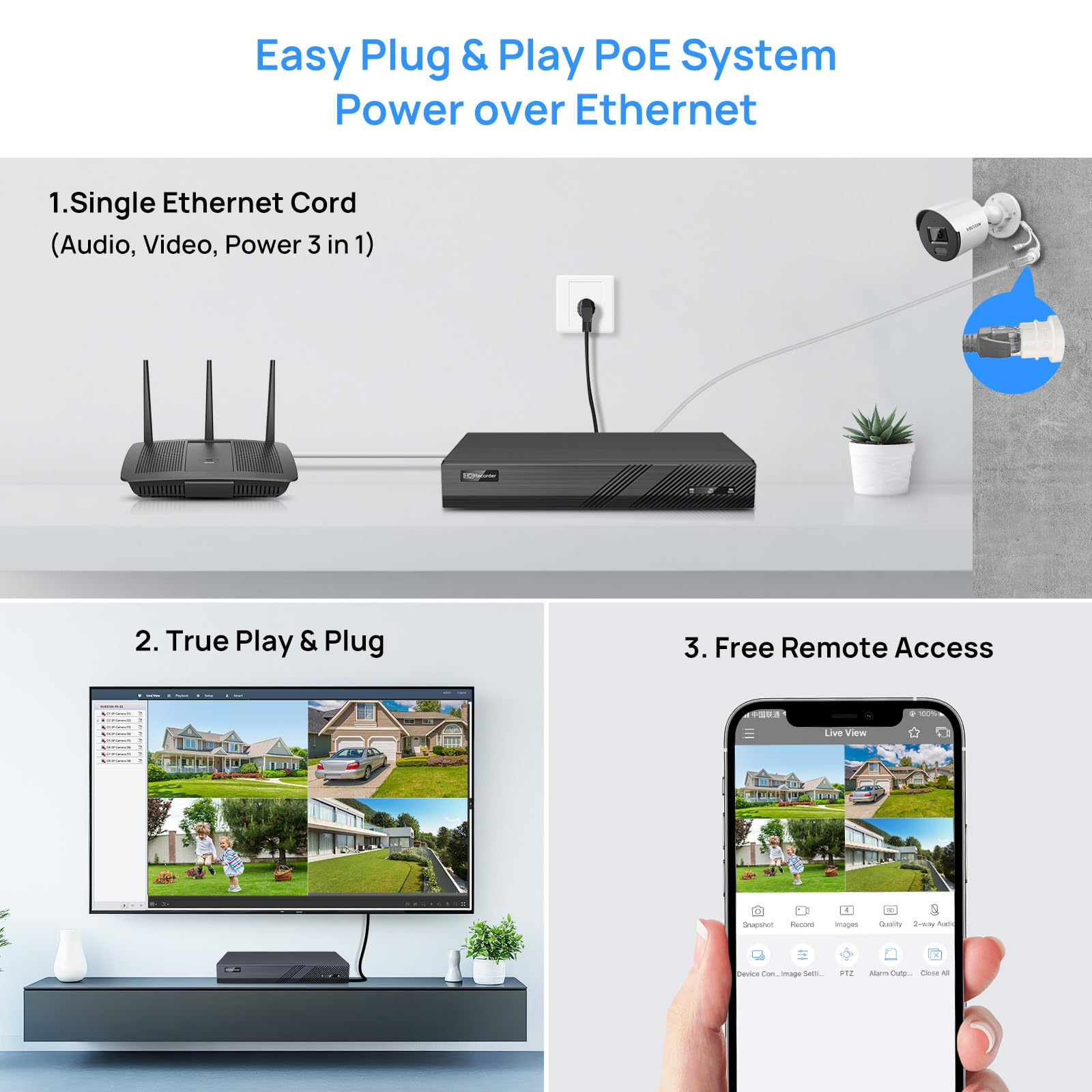 VIKYLIN 8CH 4K PoE NVR Security System - Supports 4K/5MP/4MP/3MP/1080p IP Cameras with Remote Access, Motion Detection & 24/7 Recording | 1 SATA Port for Up to 8TB HDD (HDD Not Included) | Ideal for Home Security & Business Surveillance