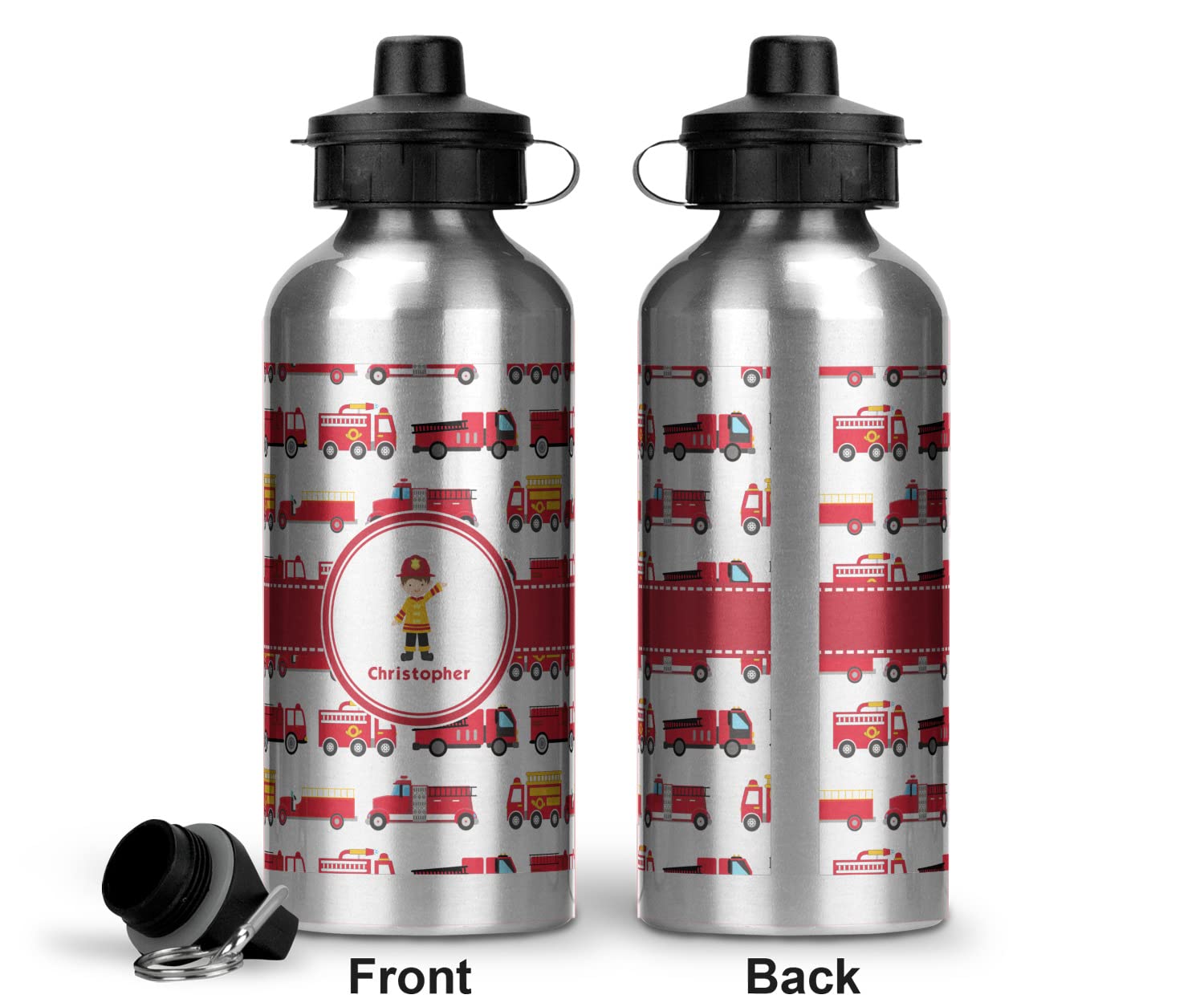Customized Firetruck Design Aluminum Water Bottle - 20oz Insulated Stainless Steel - Perfect for Firefighters, Kids & Outdoor Adventures
