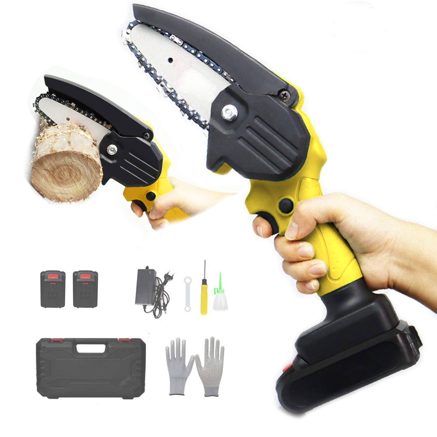 24V Cordless Mini Chainsaw - Handheld Electric Chainsaw with 2 Batteries & Charger, Anti-Splash Board for Garden Tree Branch Wood Cutting | Perfect for DIY, Landscaping, Camping & Yard Maintenance