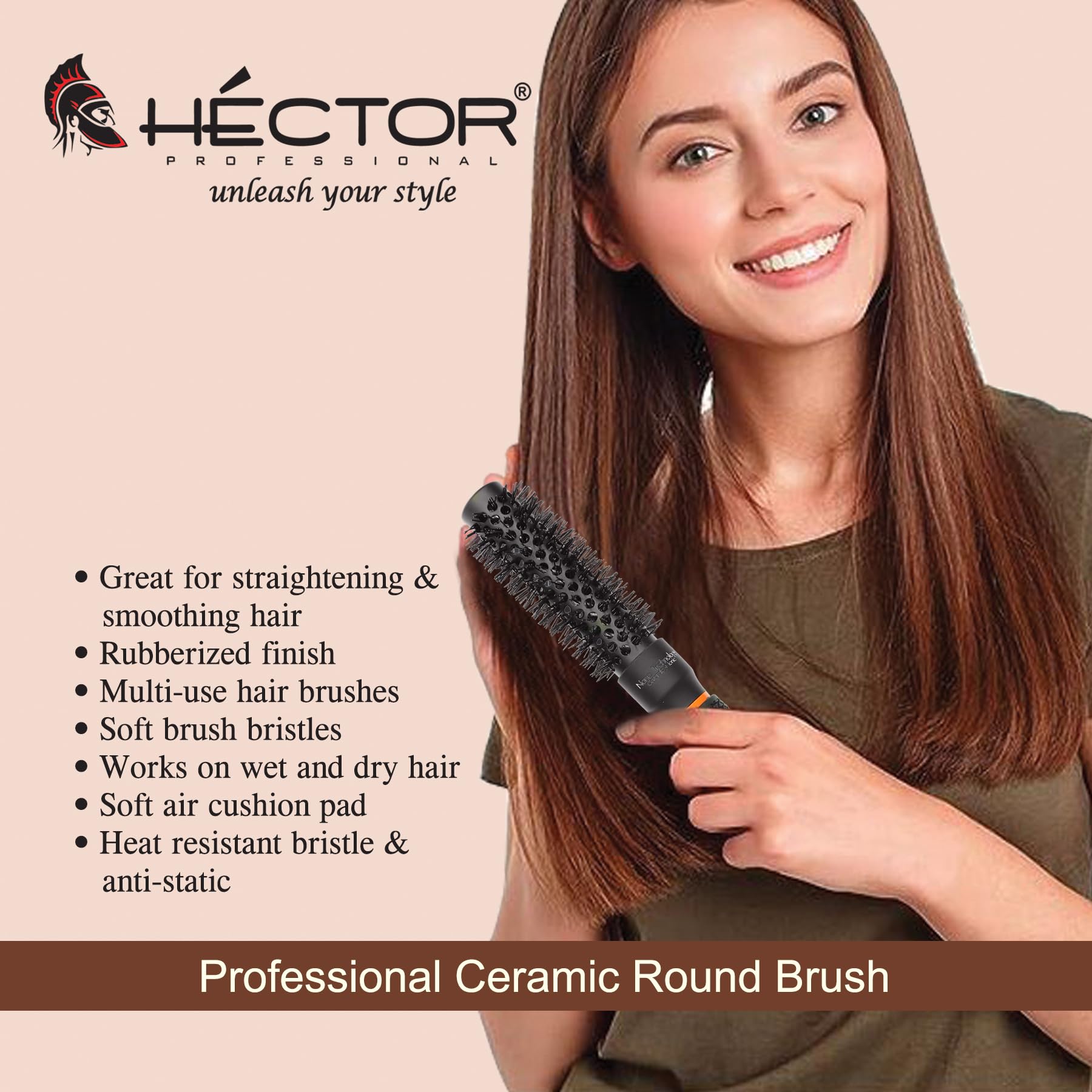 Professional Heat Resistant Nylon Bristles Round Hair Brush 25mm - Anti Static Technology for Smooth Styling | Salon & Home Use for Blowouts, Curls & Volume