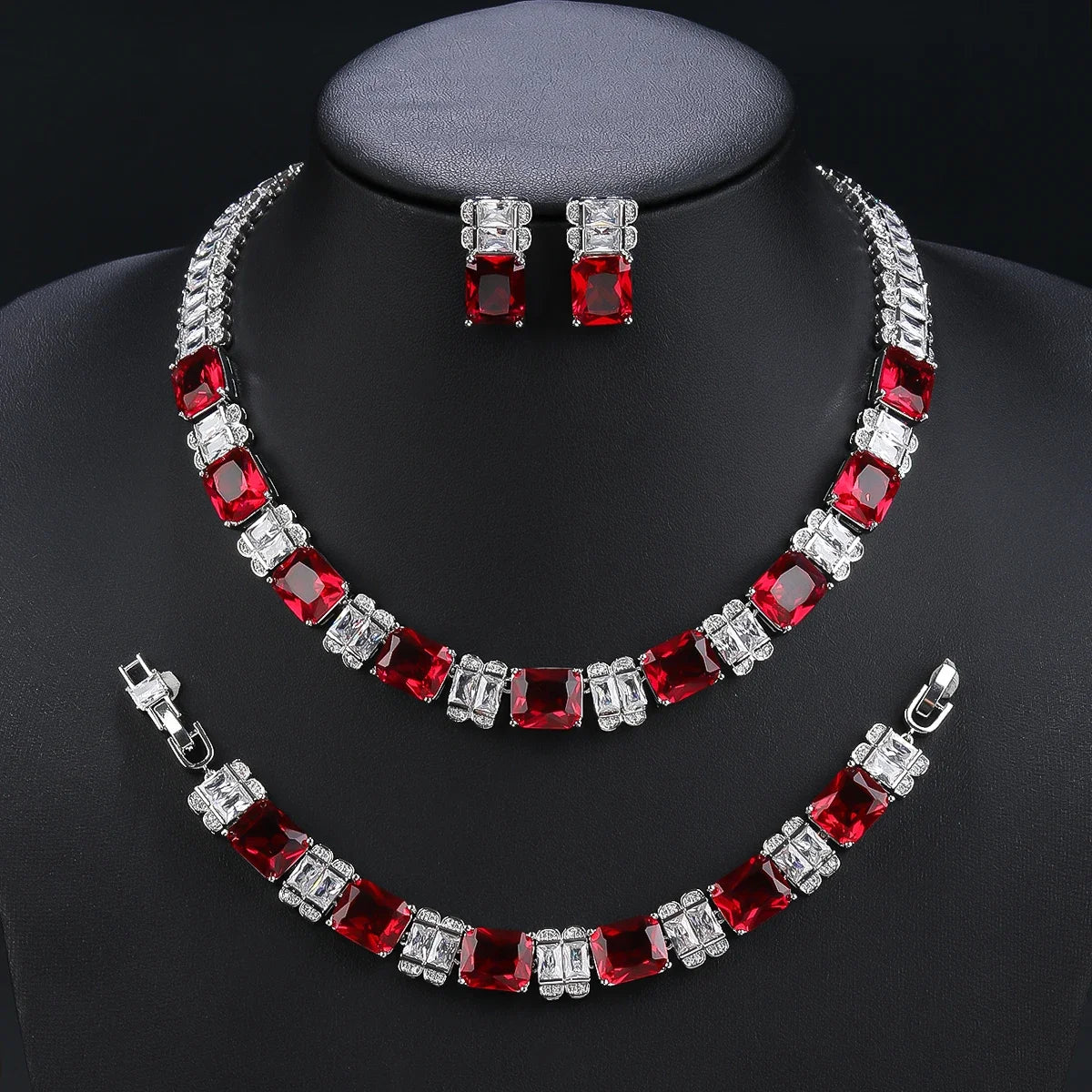 Elegant Cubic Zirconia Jewelry Set - Necklace, Earrings & Bracelet in 4 Colors | Bridal Wedding Jewelry | Perfect for Weddings, Parties and Special Occasions