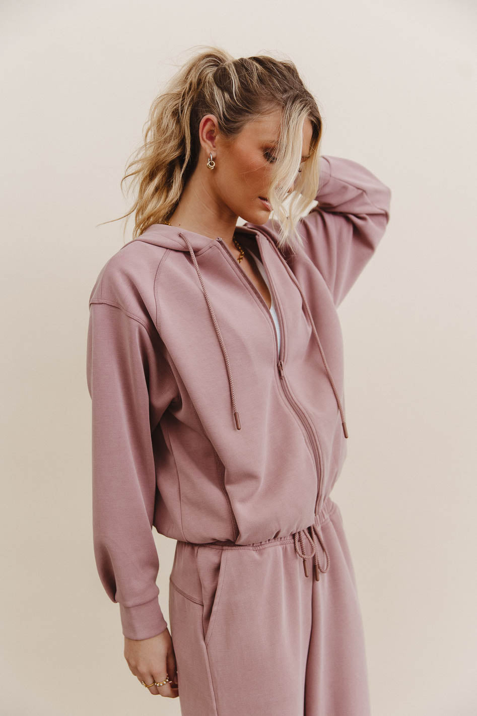Balance Zip Up Hoodie in Mauve | Stylish Women's Lightweight Pullover Jacket for Casual Wear, Gym & Outdoor Activities