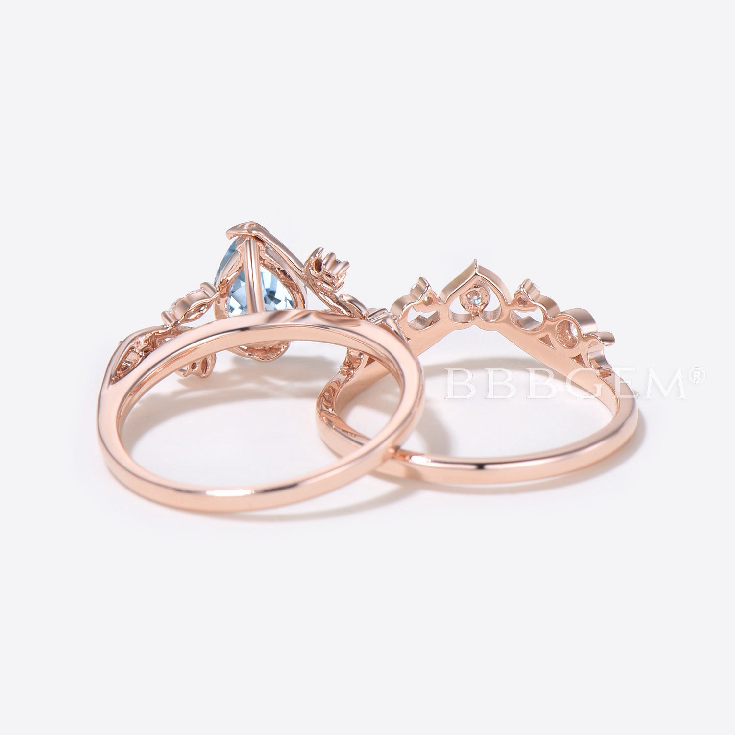 Elegant Heart Design Pear Aquamarine Engagement Ring with Leaf & Moon Accents - Perfect for Proposals, Anniversaries & Romantic Occasions