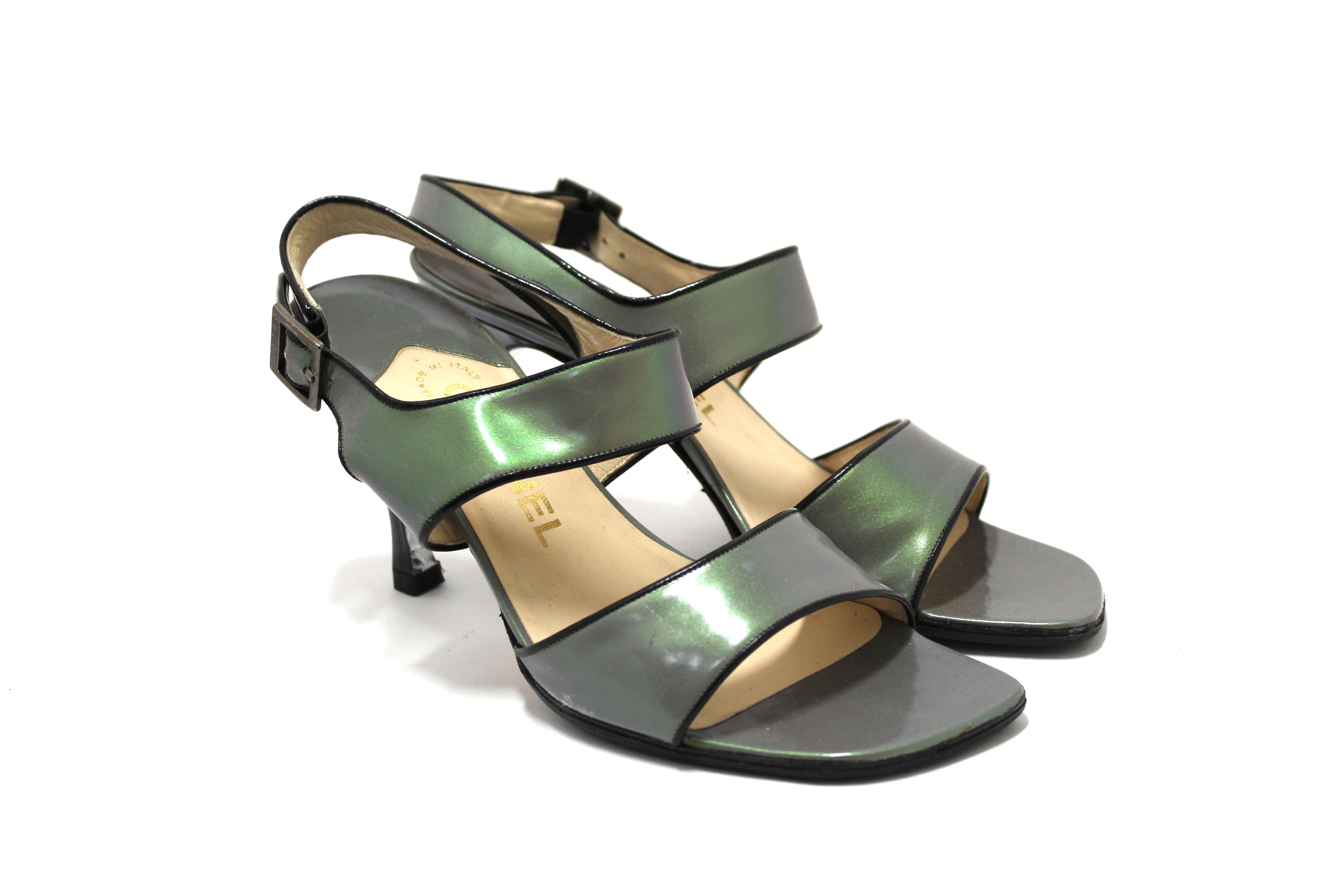 Authentic Chanel Grey Leather Strappy Sandal Shoes Size 37 - Luxury Women's Designer Heels for Parties, Weddings & Summer Outfits