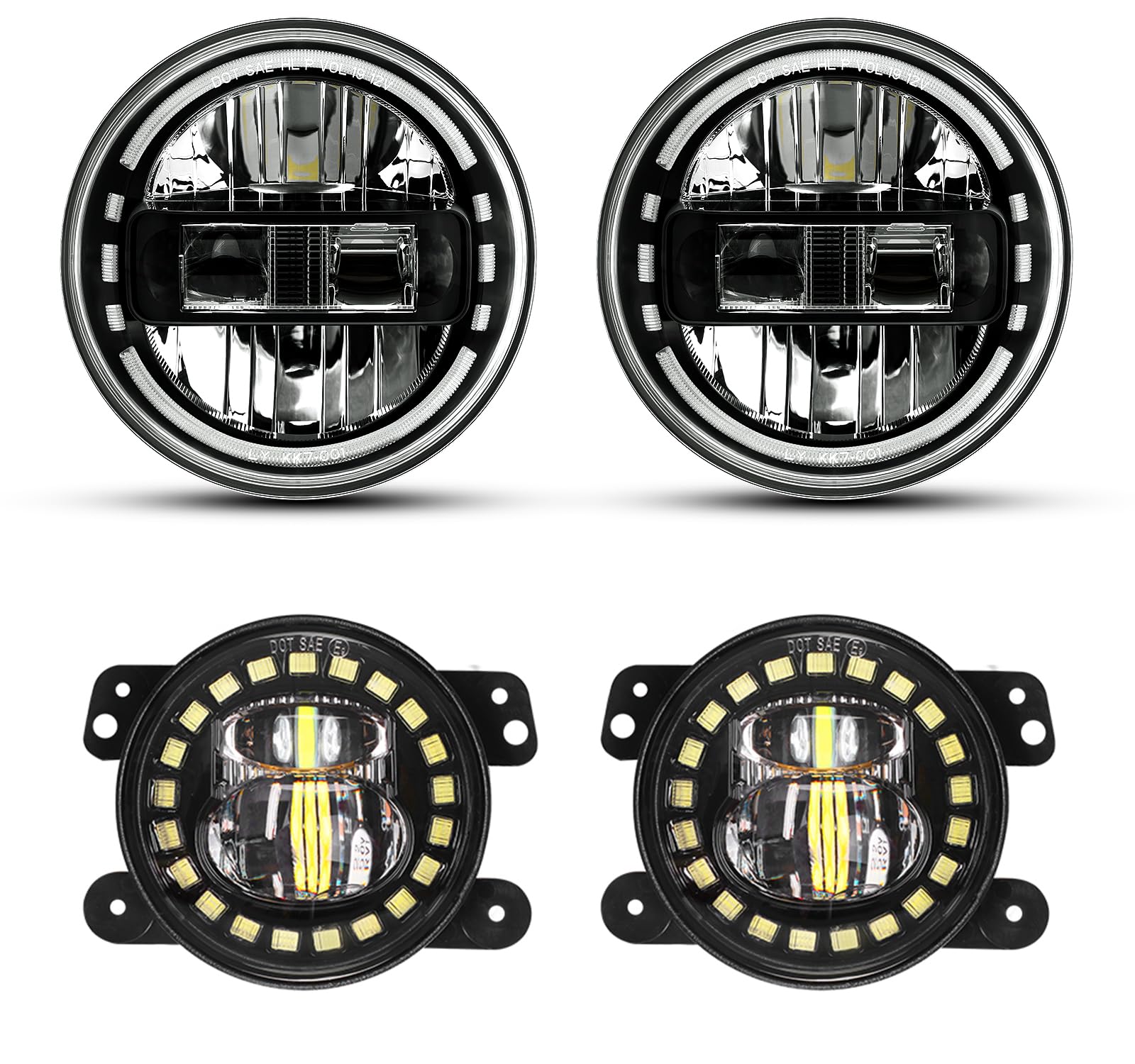 AUDEXEN 7 Inch LED Headlight Black + 4 Inch Fog Lights Kit - High Performance Off-Road Lighting for Trucks, Jeeps & ATVs - Perfect for Night Driving, Adventure & Off-Roading