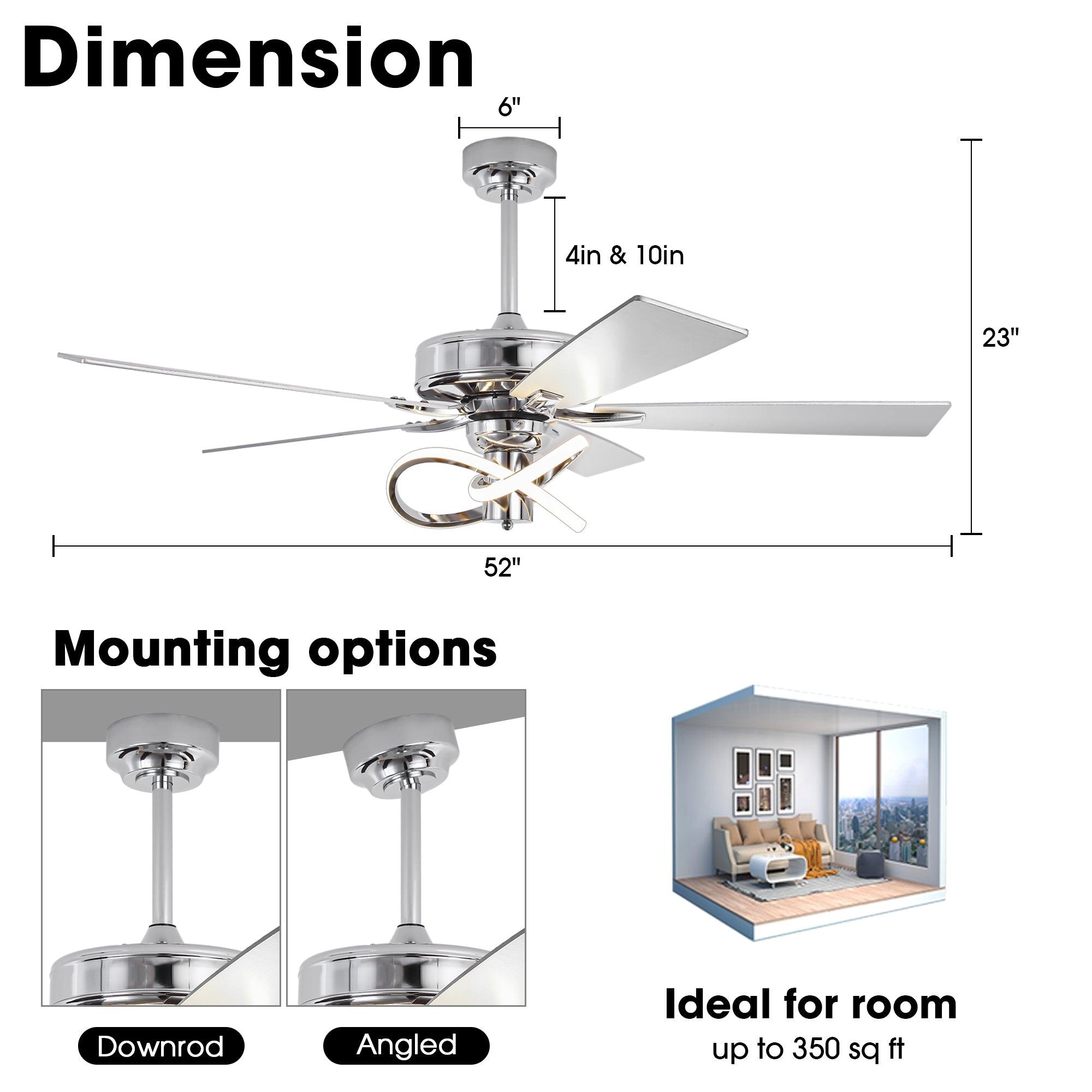 52 Inch Oregon DC Motor Modern Downrod Ceiling Fan with LED Light - Energy Efficient Quiet Operation for Living Room, Bedroom, and Office