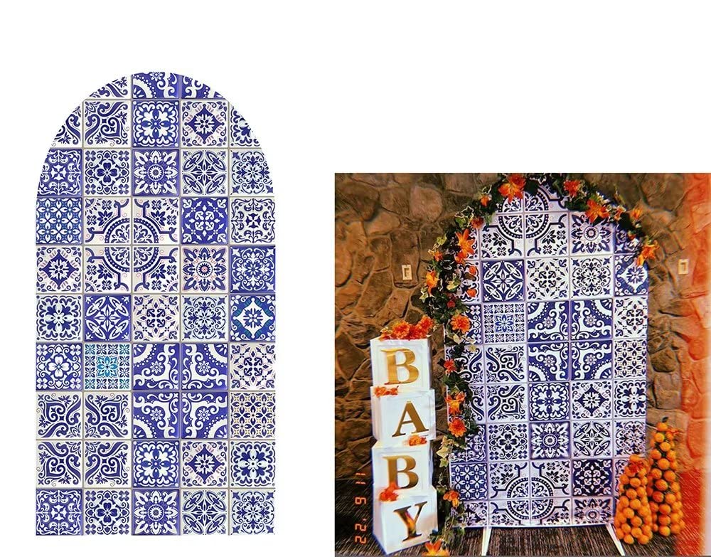 Stretchable Arch Backdrop Cover - 4x7ft Patchwork Tile Arched Stand Banner for Photography, Wedding Decor & Party Backgrounds