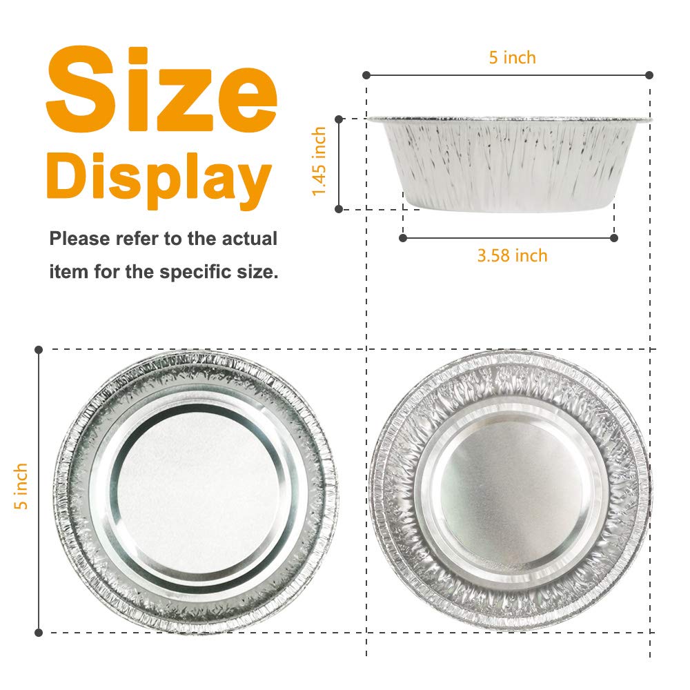 5 Inch Round Disposable Aluminum Foil Pans - Oven & Freezer Safe - 125 Pack for Baking, Cooking, Meal Prep & Food Storage - Perfect for Christmas, Thanksgiving & Holiday Parties