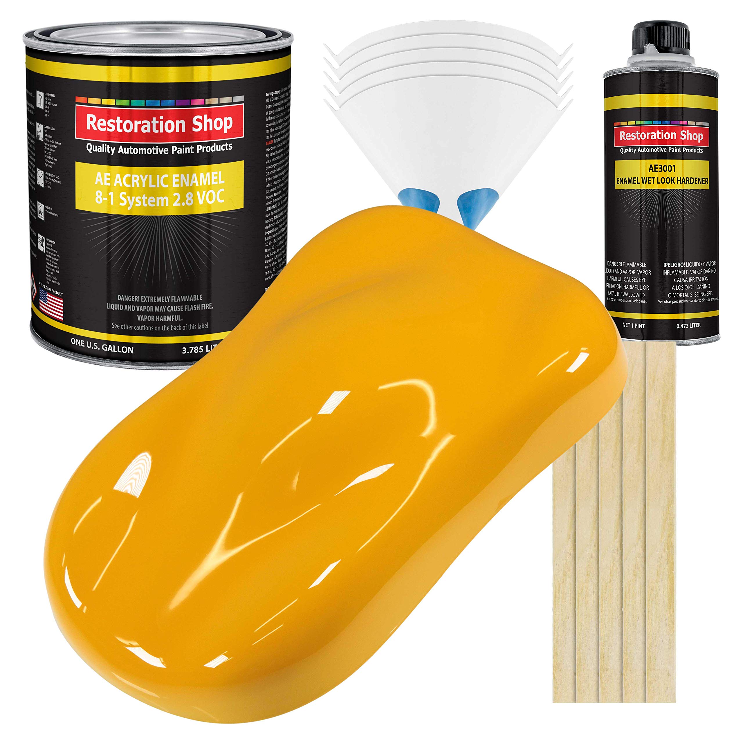Restoration Shop - Citrus Yellow Acrylic Enamel Auto Paint Gallon Kit - High Gloss Single Stage Automotive Coating for Cars, Trucks & Equipment - 8:1 Mix Ratio, 2.8 VOC - Perfect for Vehicle Restoration & Custom Paint Jobs
