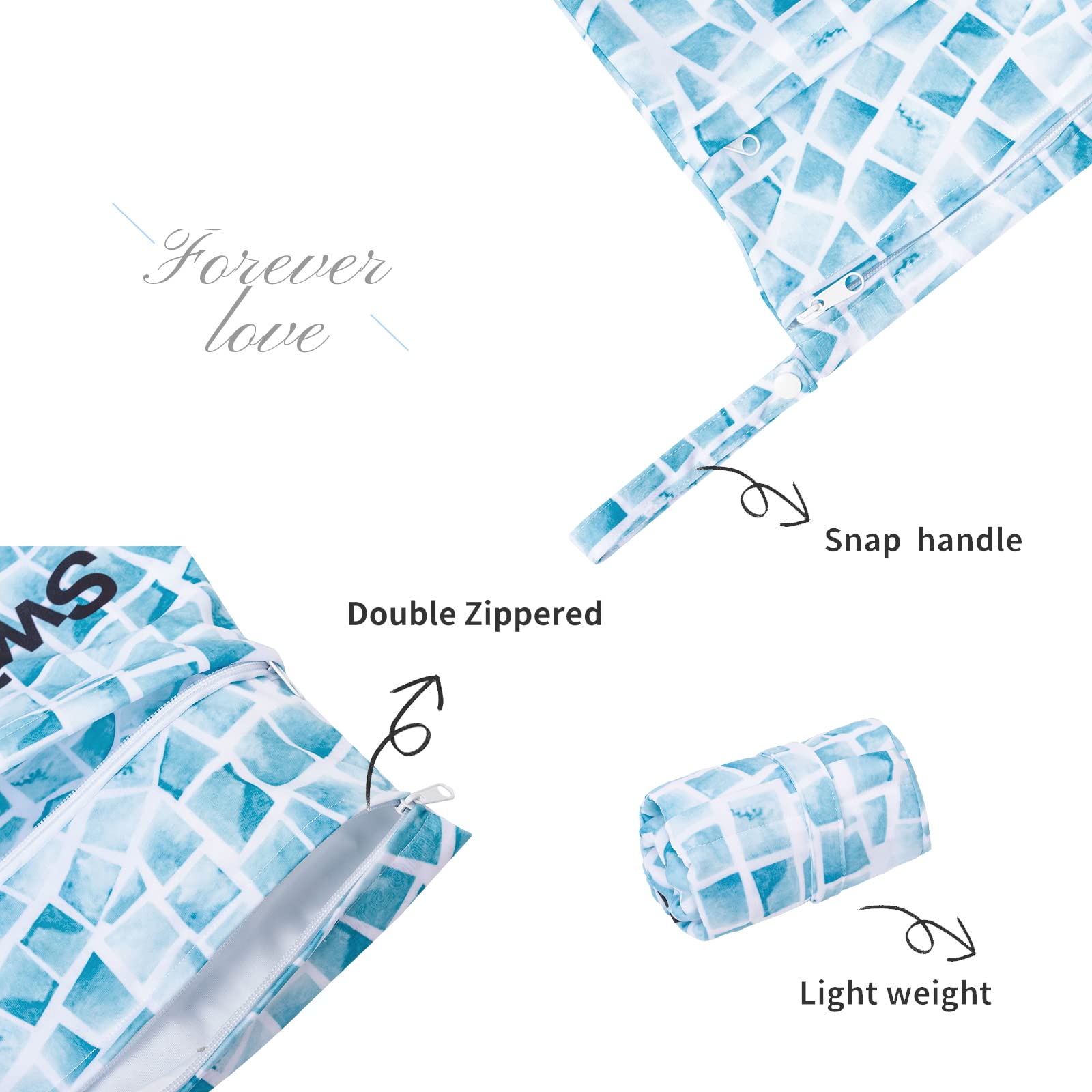 ALVABABY 2-Pack Premium Waterproof Wet Dry Bags with Double Zipper Pockets - Reusable Cloth Diaper Storage for Travel, Beach, Pool & Daycare - Ideal for Baby Items, Swimsuits & Gym Clothes - Perfect for Yoga, Camping & Sports Activities
