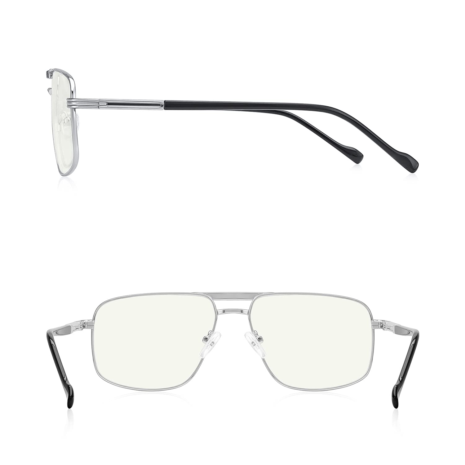 Blue Light Blocking Reading Glasses for Men - Square Frame with Double Bridge - Computer Glasses for Office Work, Screen Time & Reading
