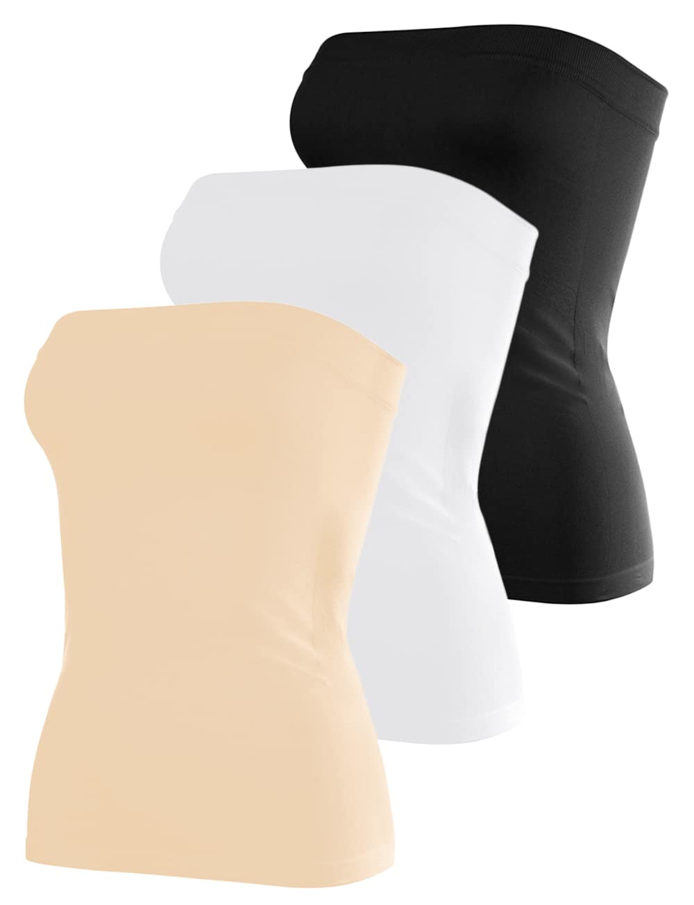 Women's Sexy Cotton Tube Top - Stretch Strapless Bandeau Top 3-Pack | Comfortable & Breathable for Summer, Beach, Party & Casual Wear