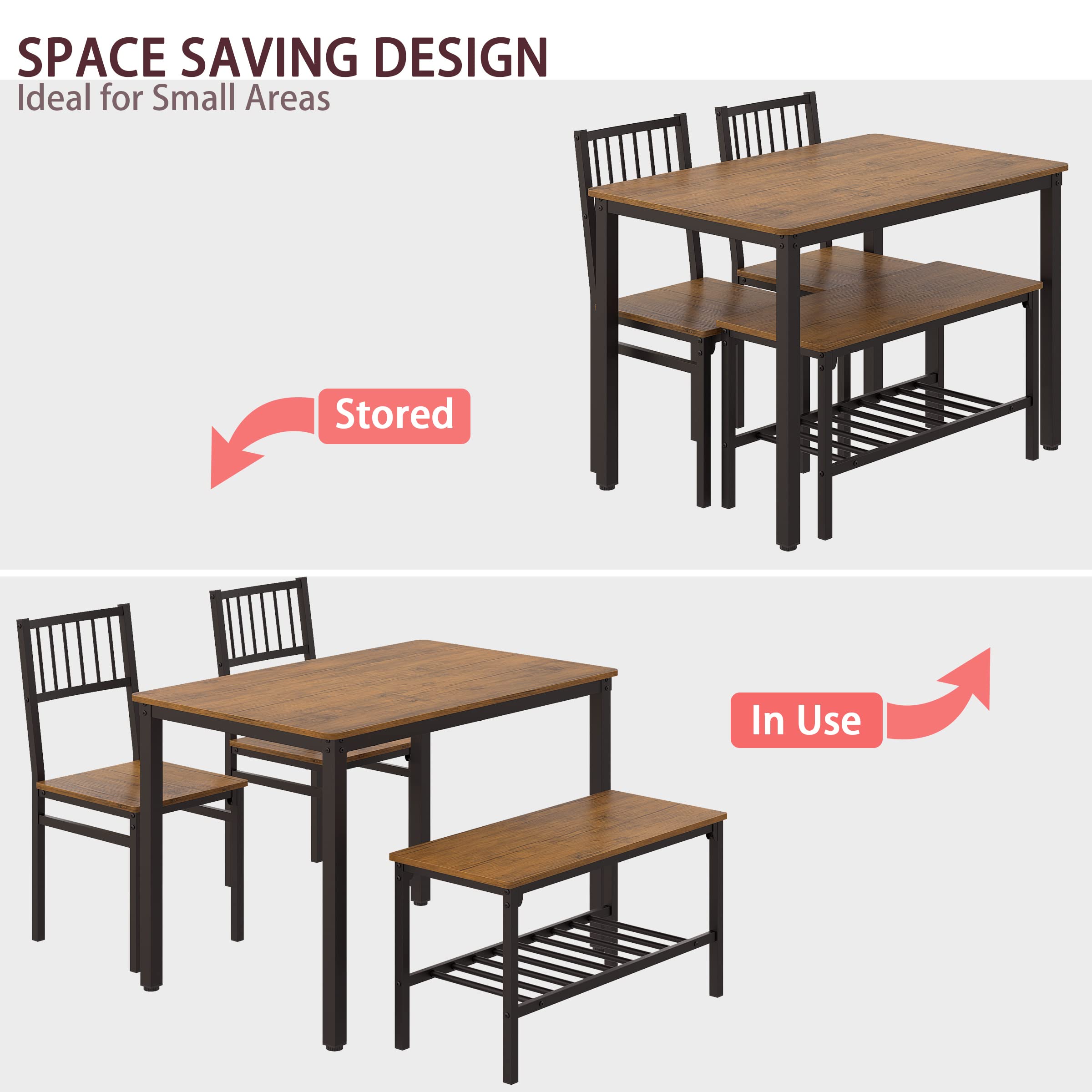 Teraves 4-Piece Dining Table Set with 2 Chairs & Bench - 43.31