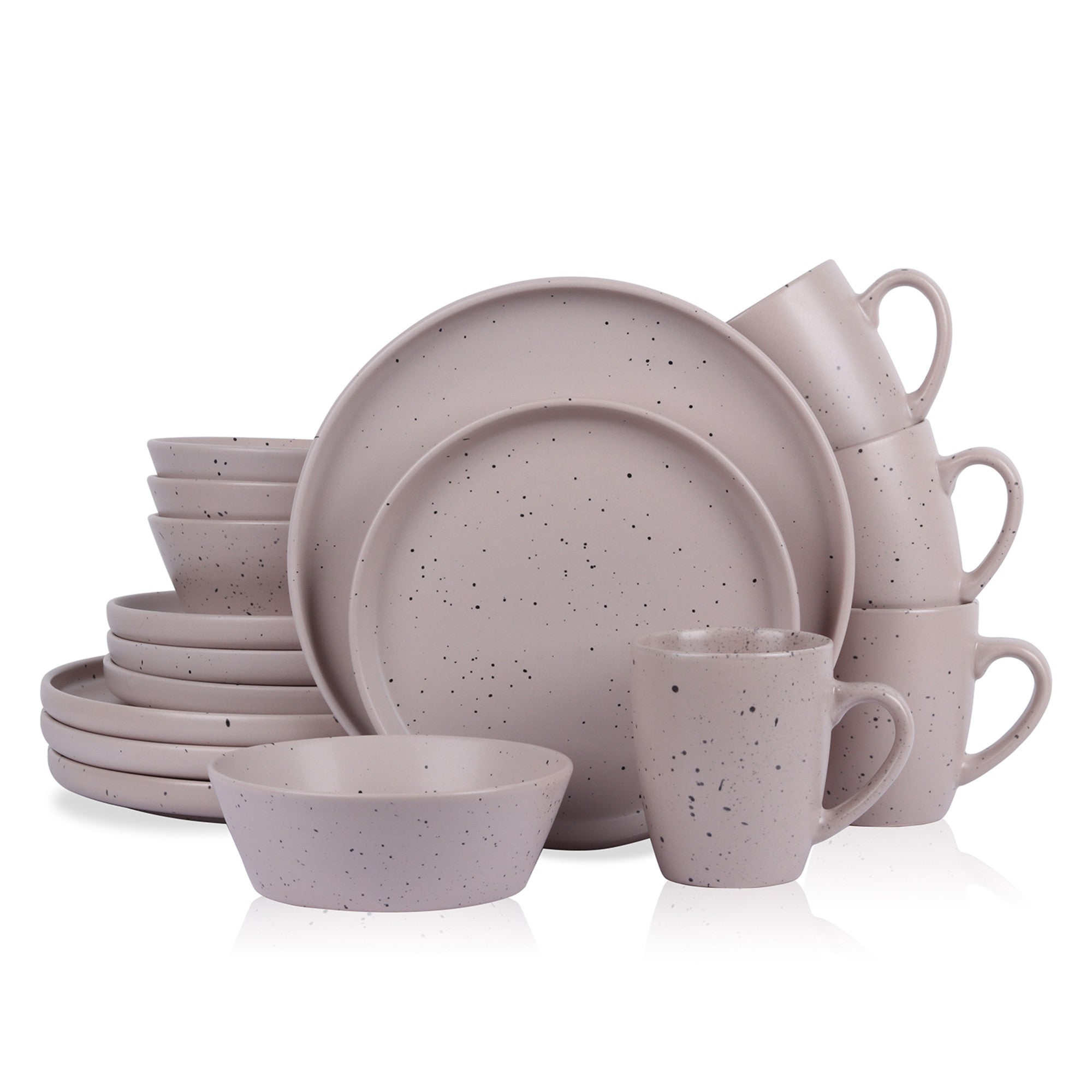 Premium Jade Stoneware Dinnerware Set - 16-Piece Taupe Porcelain Tableware for Everyday Use & Formal Dining - Elegant, Durable & Microwave Safe