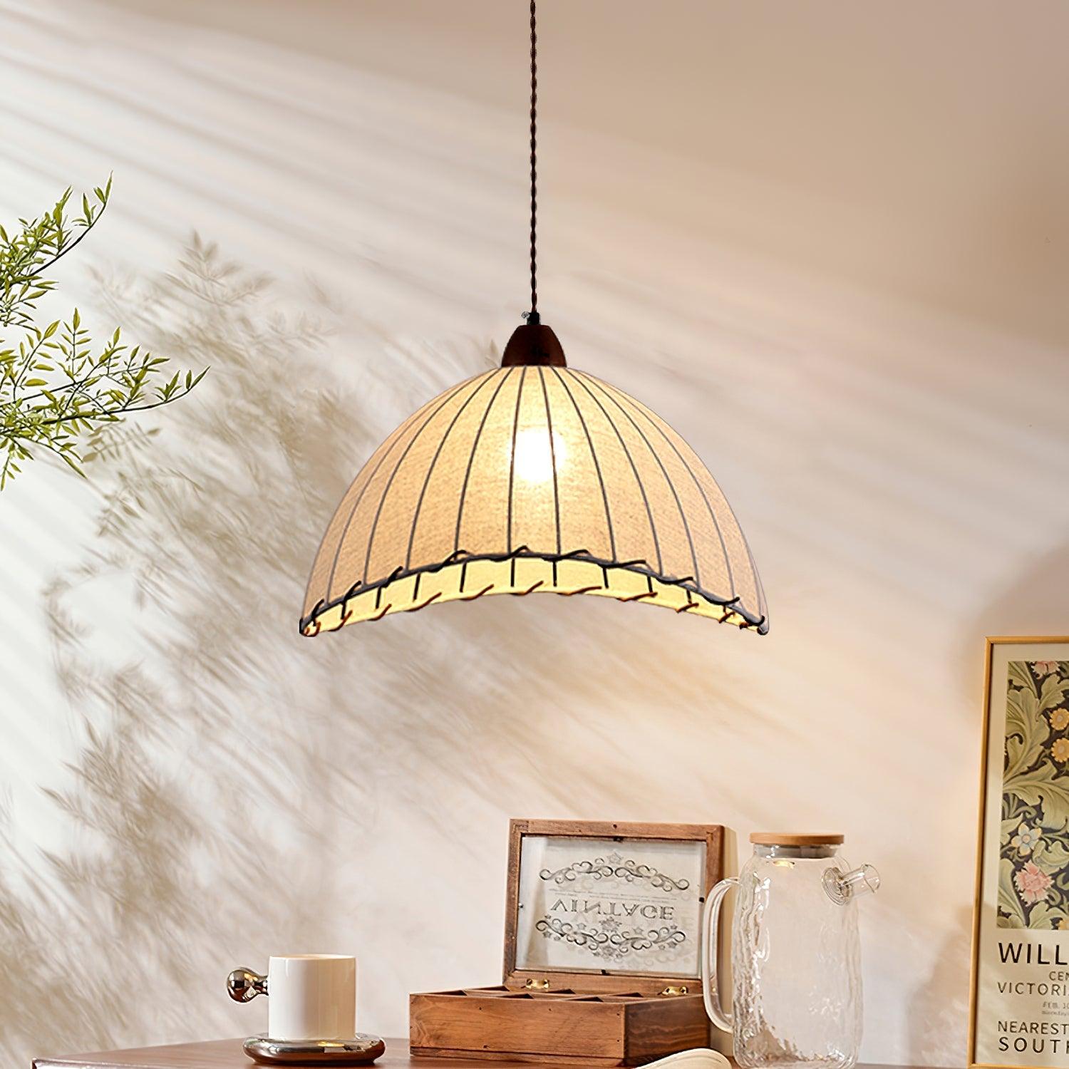 Modern Fabric Pendant Lamp - Handwoven Rattan Hanging Light for Dining Room, Bedroom, Living Room & Kitchen | Boho Chic Ceiling Fixture with Warm Ambient Lighting