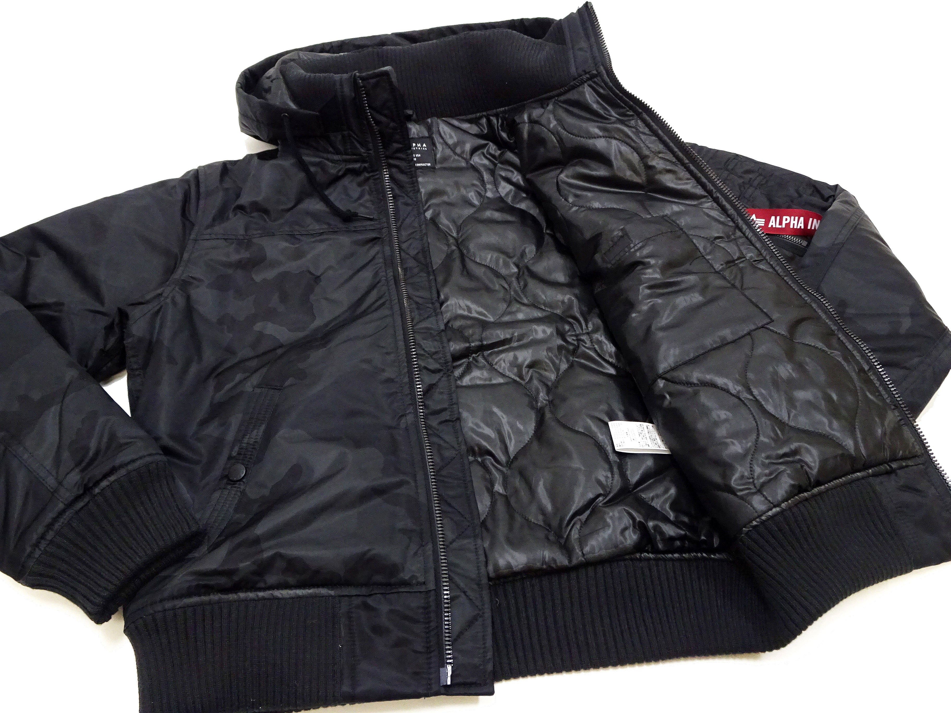 Alpha Industries Men's Military Style Hooded Puffer Jacket TA1672 - Nylon Padded Winter Coat with Rib Panel, Black Camouflage Pattern | Warm Outerwear for Outdoor Activities, Urban Streetwear & Cold Weather Protection