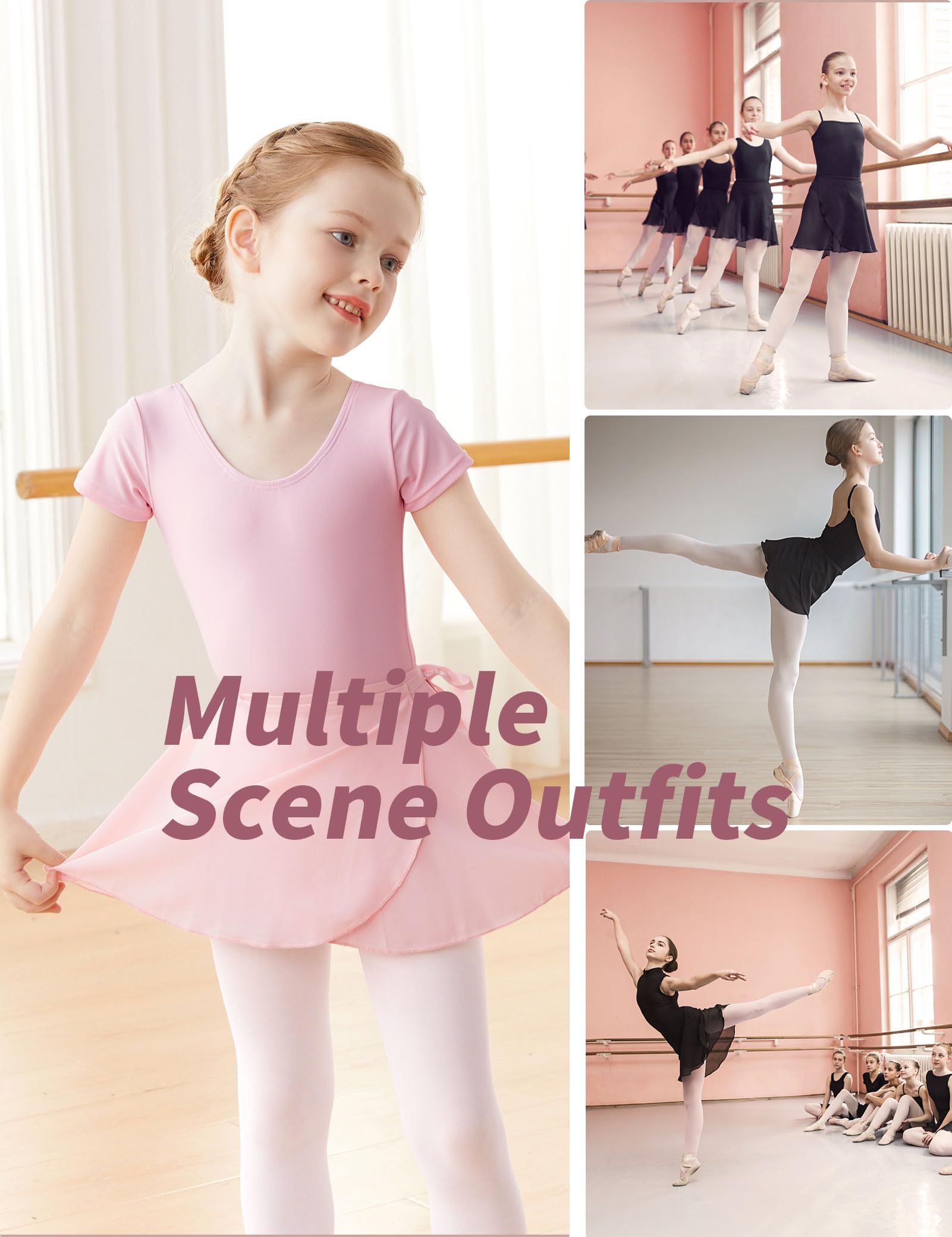 Girls Ballet Dance Skirts - Elastic Waist Pull-On & Wrap Skirt with Ties | Perfect for Ballet Class, Dance Recitals, and Playtime Outfits