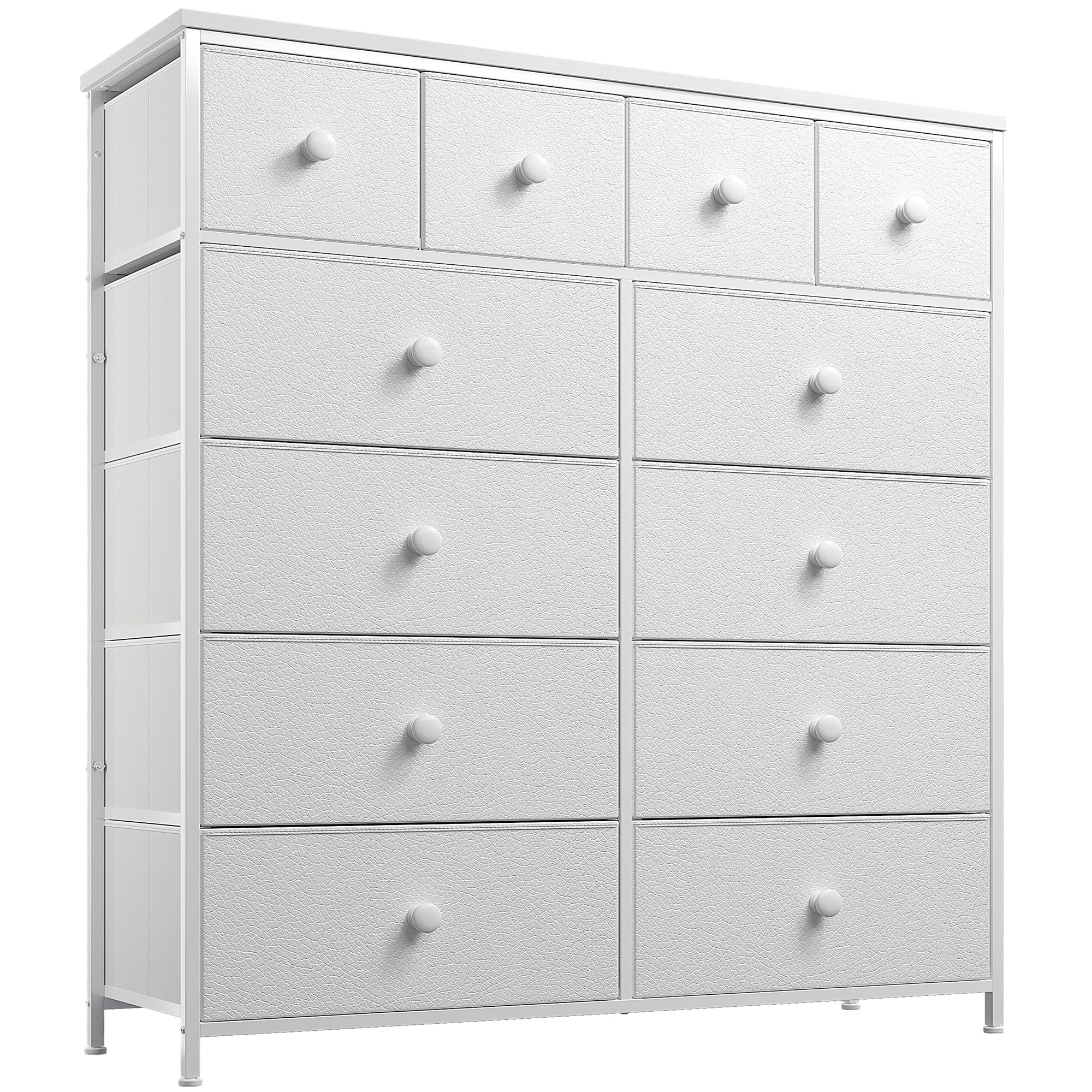 EnHomee 12-Drawer White Dresser for Bedroom - Wood Top & Metal Frame Tall Chest of Drawers - Perfect for Girls Room, Living Room, Hallway & Closet Organization - Ideal for Clothes, Toys & Home Storage