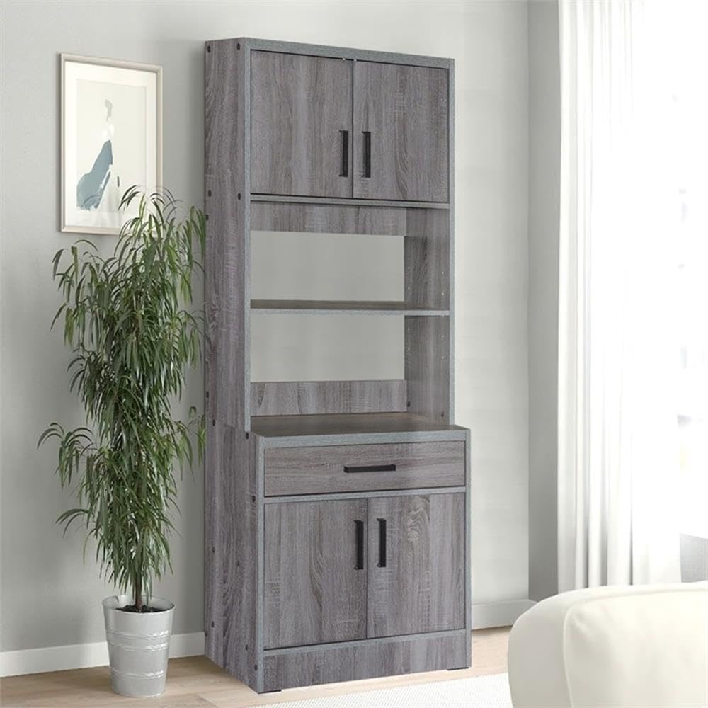 Modern Tall Wooden Kitchen Pantry Cabinet in Gray - Freestanding Storage Organizer for Spices, Food & Cookware - Perfect for Small Kitchens, Dining Rooms & Home Organization