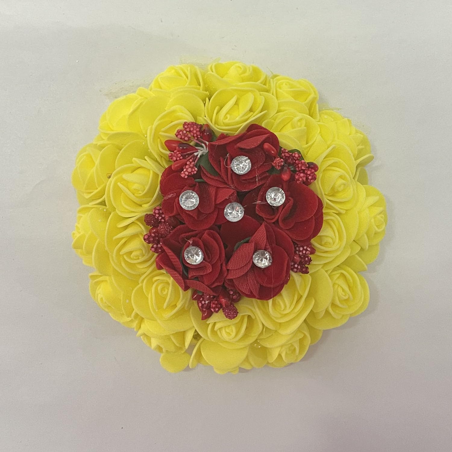 GuruEmbelish Bridal Bun Juda Gajra Maker - Floral Hair Accessories for Women & Girls (Yellow-Red) - Perfect for Weddings, Parties & Indian Traditional Events