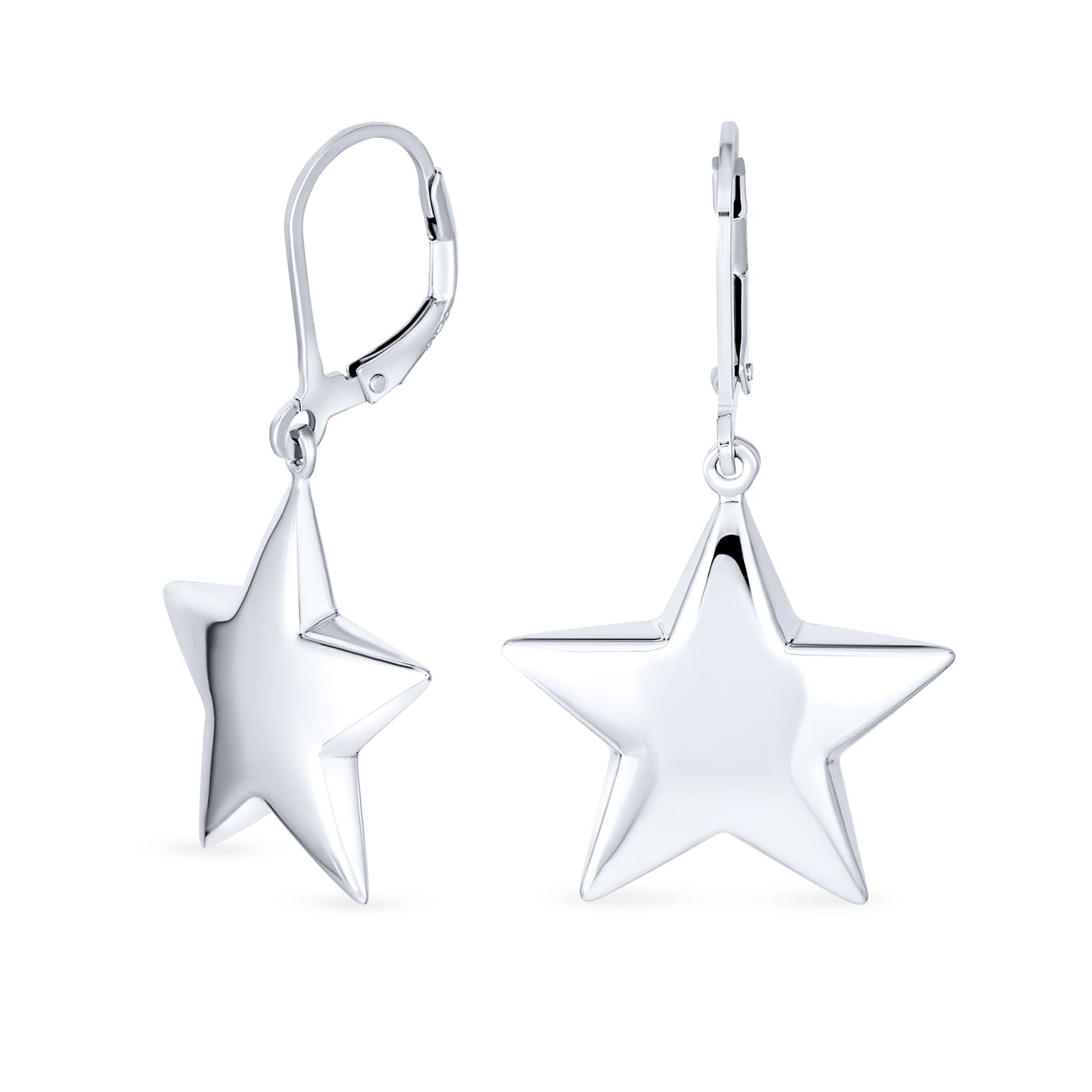 Personalized Initial American Patriotic Celestial Rock Star Puff Dangle Pendant Stud Earrings for Women - .925 Sterling Silver Jewelry - Perfect for Graduation Gifts, Teen Fashion & Everyday Wear