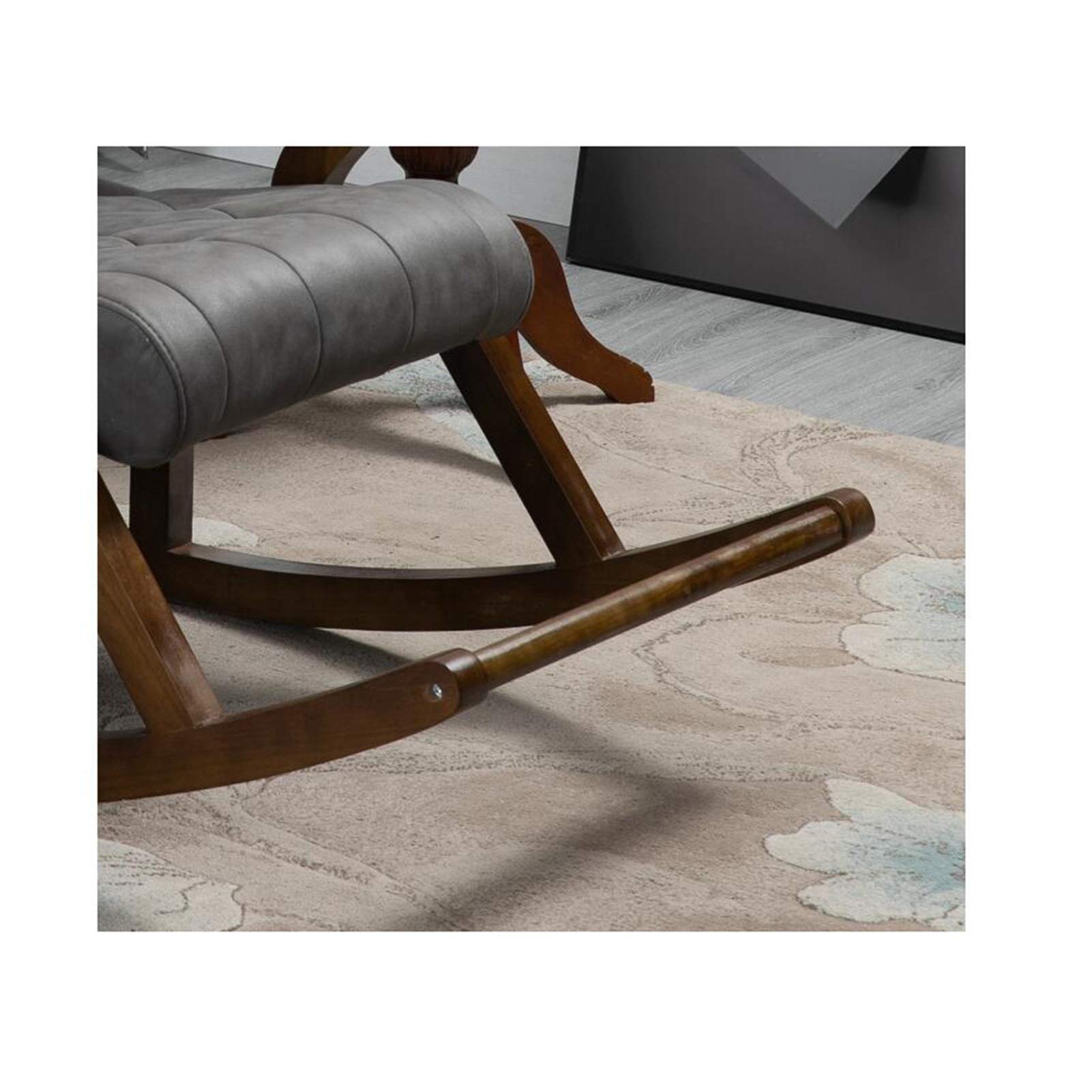 Solid Wood Rocking Chair - Chinese Style Comfortable Recliner with Footrest, Ergonomic Technology Fabric for Elderly, Balcony & Living Room Relaxation (125x67x89cm) - Perfect for Nursery, Porch Swing or Reading Nook