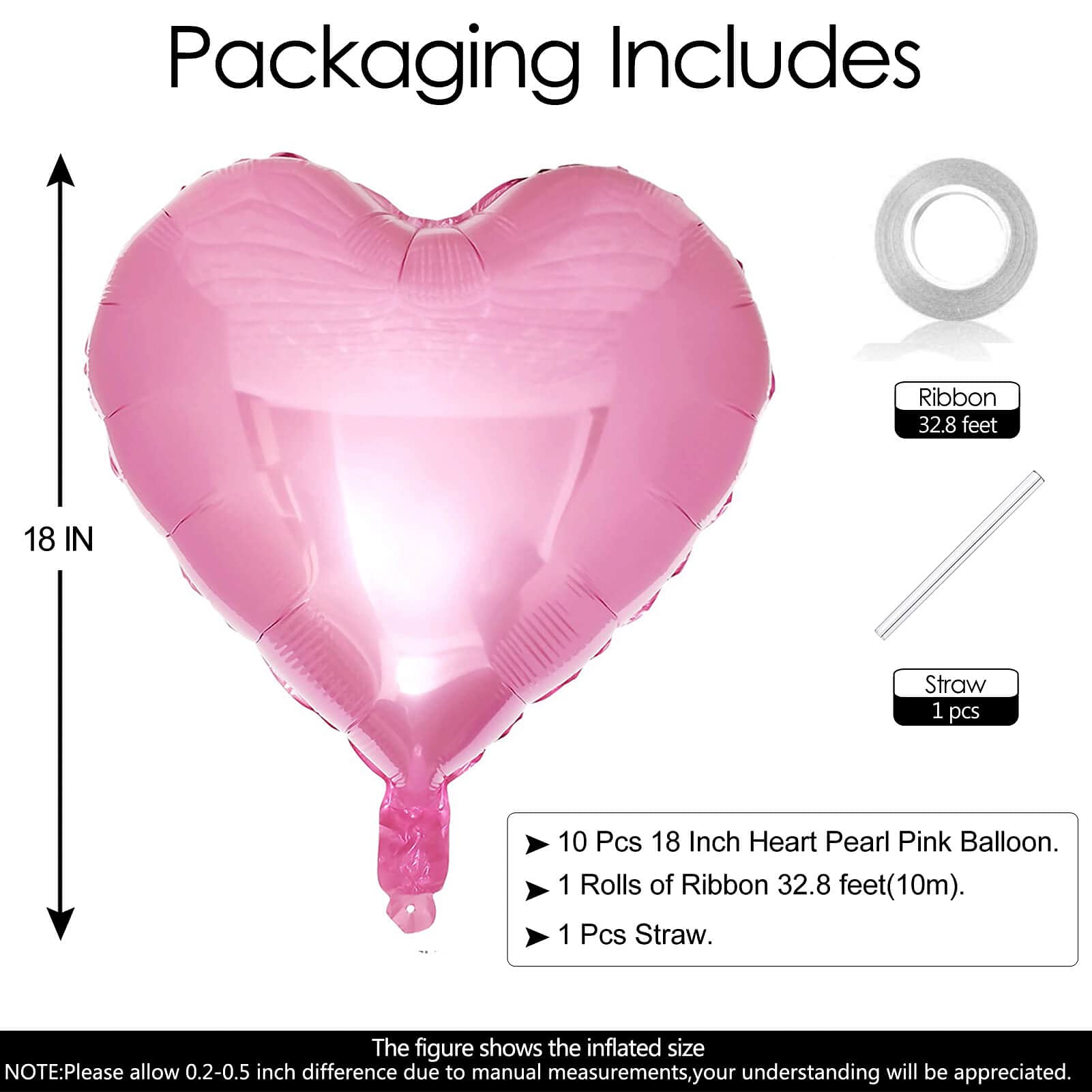 10Pcs Pearl Pink Foil Heart Shaped Balloons 18 Inch - Elegant Mylar Balloons for Baby Showers, Weddings, Valentine's Day & Party Decorations - Perfect for Romantic Proposals, Anniversary Celebrations and Birthday Party Backdrops