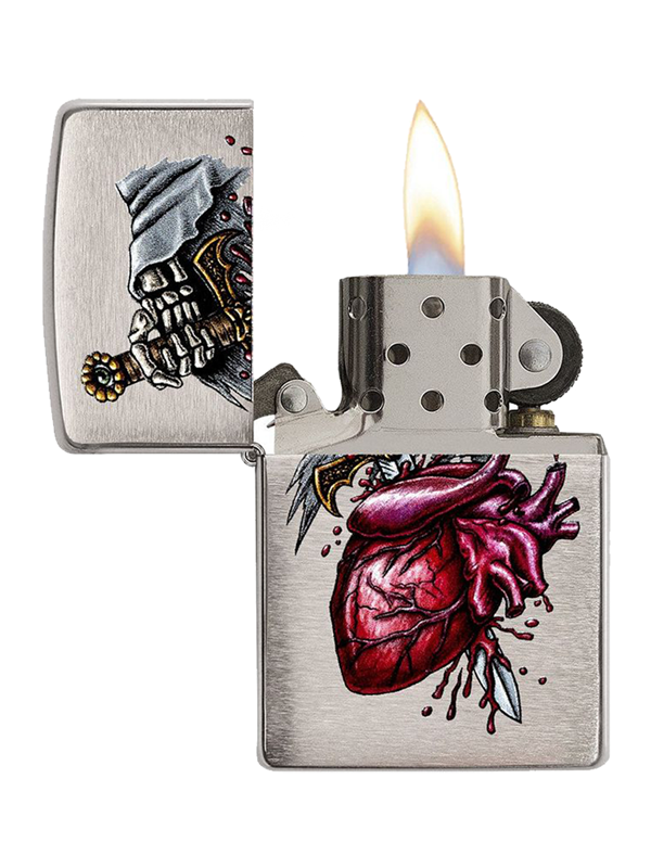Zippo Gothic Sword in the Heart Brushed Chrome Windproof Lighter - Perfect for Outdoor Camping, Hiking & Everyday Carry (ECG)