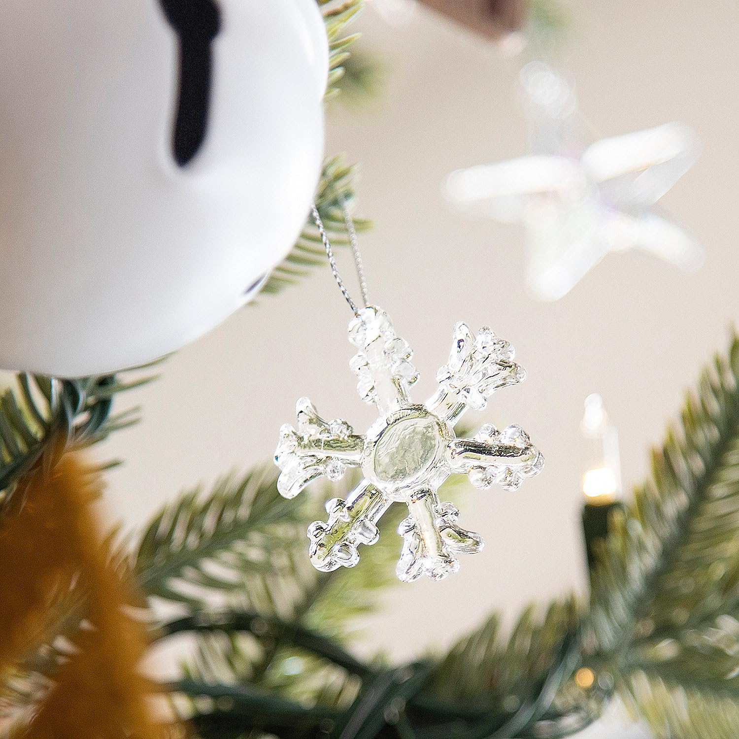 12-Piece Snowflake Glass Ornaments Set - Elegant Christmas Tree Decorations for Holiday Home Decor - Perfect for Xmas Tree, Winter Wedding & Festive Party Decor