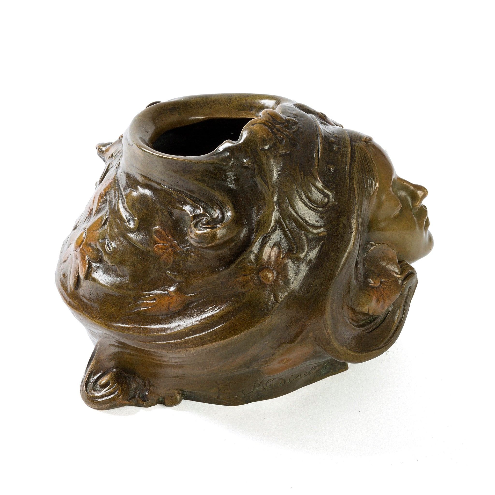 François Madurell Bronze Jardinière Planter - Elegant Female Faces Design - Perfect for Indoor Plants, Home Decor & Garden Centerpiece
