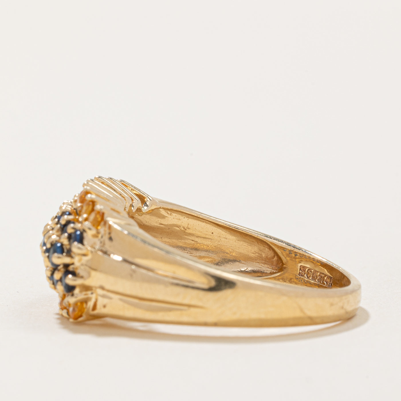 Exquisite 1.10ctw Five Row Yellow & Blue Sapphire Cocktail Ring - Size 9.25 | Elegant Statement Jewelry for Evening Parties, Weddings & Special Occasions