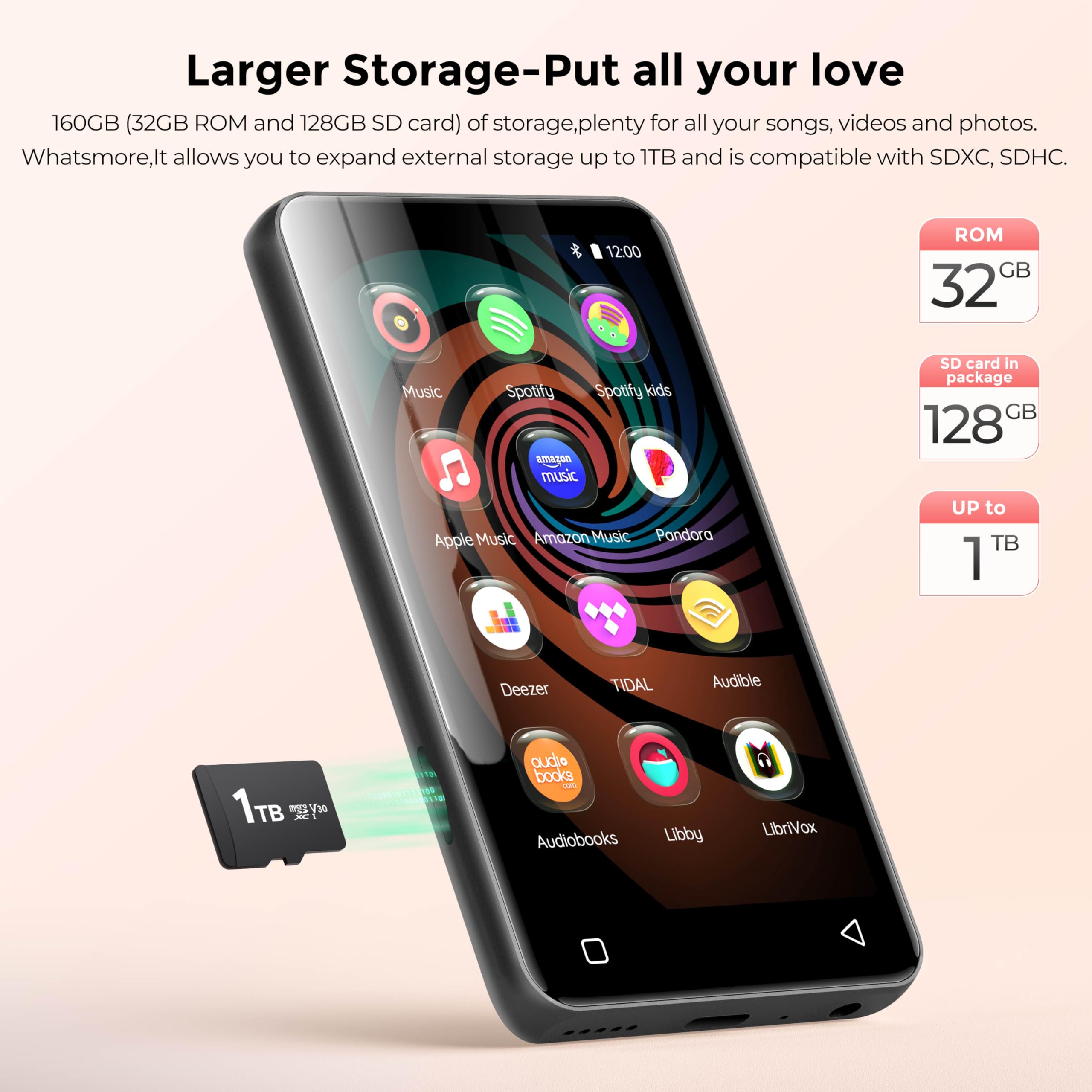 Innioasis 160GB MP3 Player with Bluetooth & WiFi - Android Music Player Supporting Spotify, Amazon Music, Pandora - 4