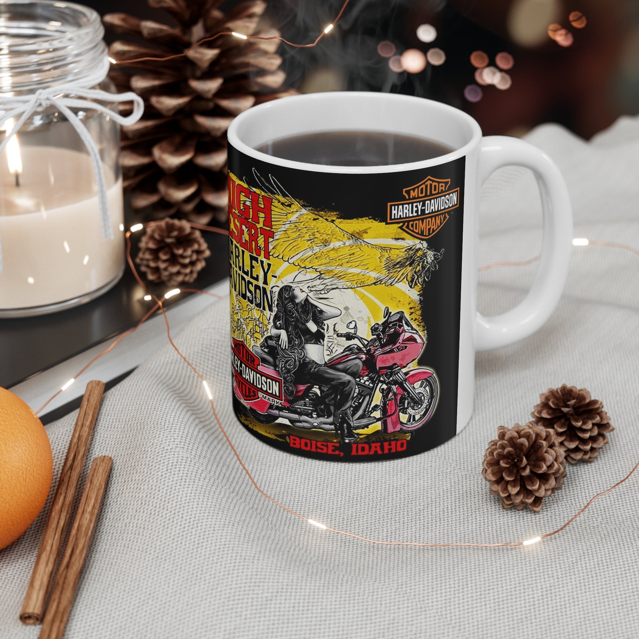Harley Davidson Motorcycle Themed Coffee Mug - Premium Ceramic Travel Mug for Bikers & Motorcycle Enthusiasts - Perfect for Home, Office & Road Trips
