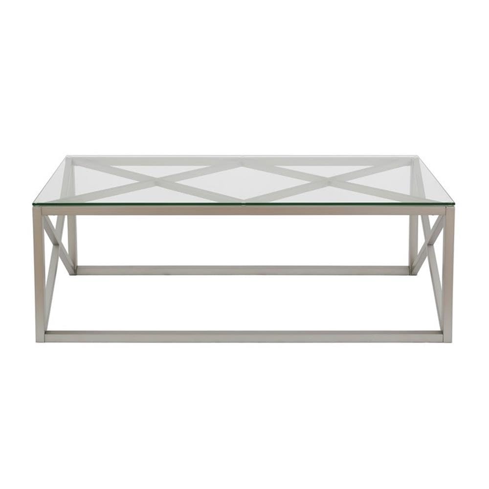 Dixon 46-Inch Wide Modern Rectangular Coffee Table with Satin Nickel Finish - Perfect for Living Room, Lounge & Office Spaces