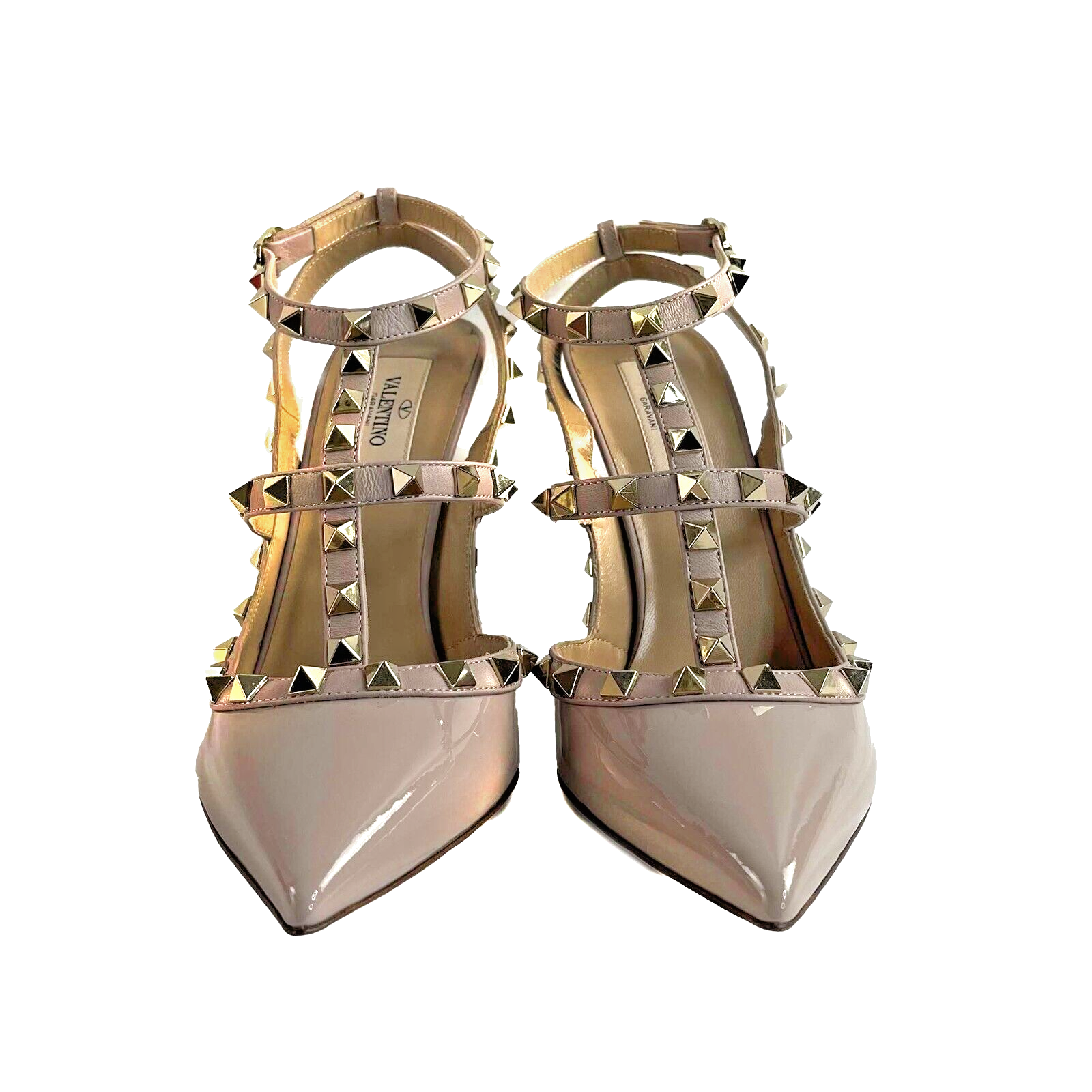 Valentino Rockstud 100mm Patent Leather Ankle Strap Pumps in Blush Poudre - Women's Luxury High Heels for Parties, Weddings & Evening Events