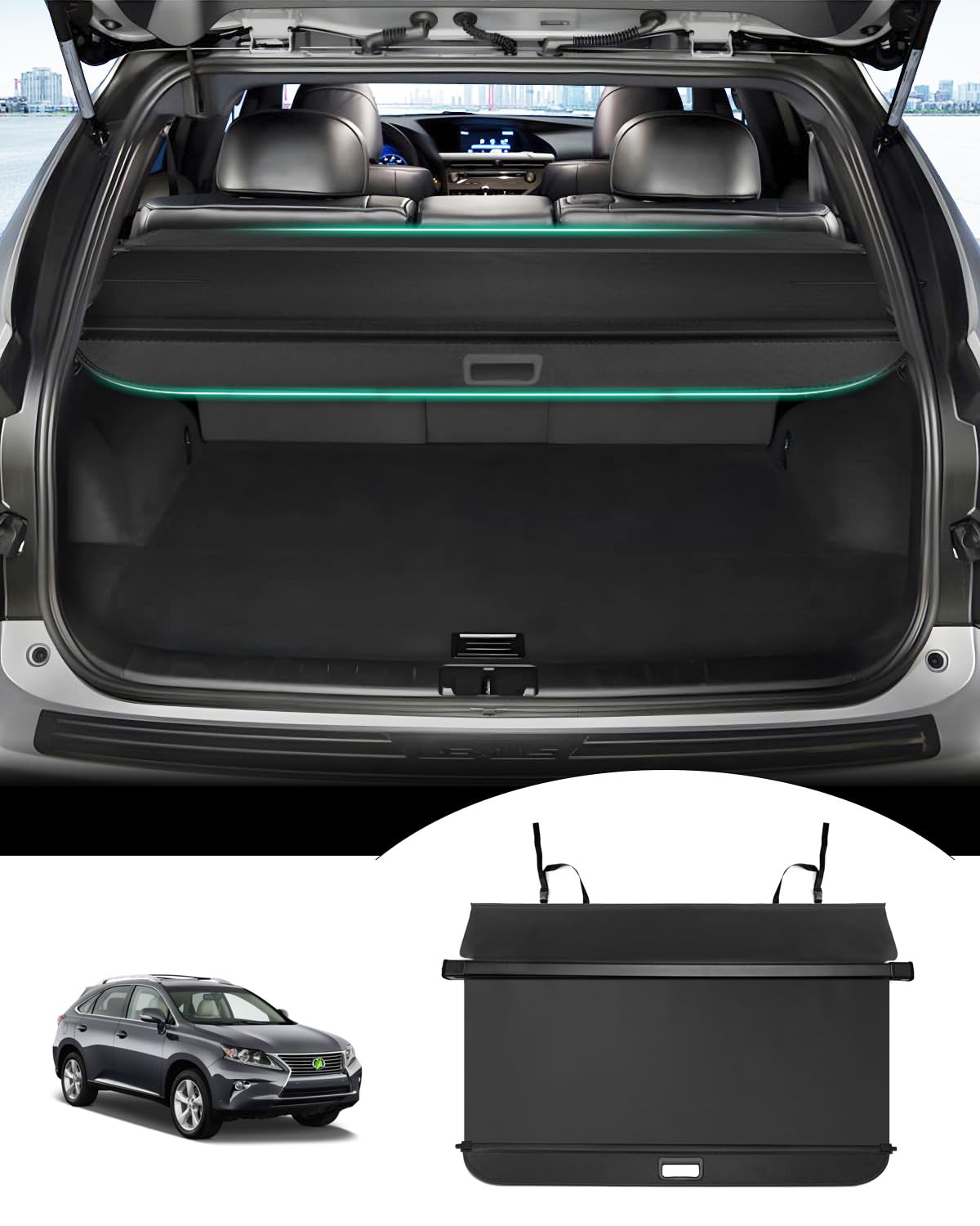 Powerty Retractable Cargo Cover for 2010-2015 Lexus RX270 RX350 RX450H - Trunk Shade Protector, No Gap Luggage Cover - Perfect for Road Trips, Grocery Hauling & Pet Transport