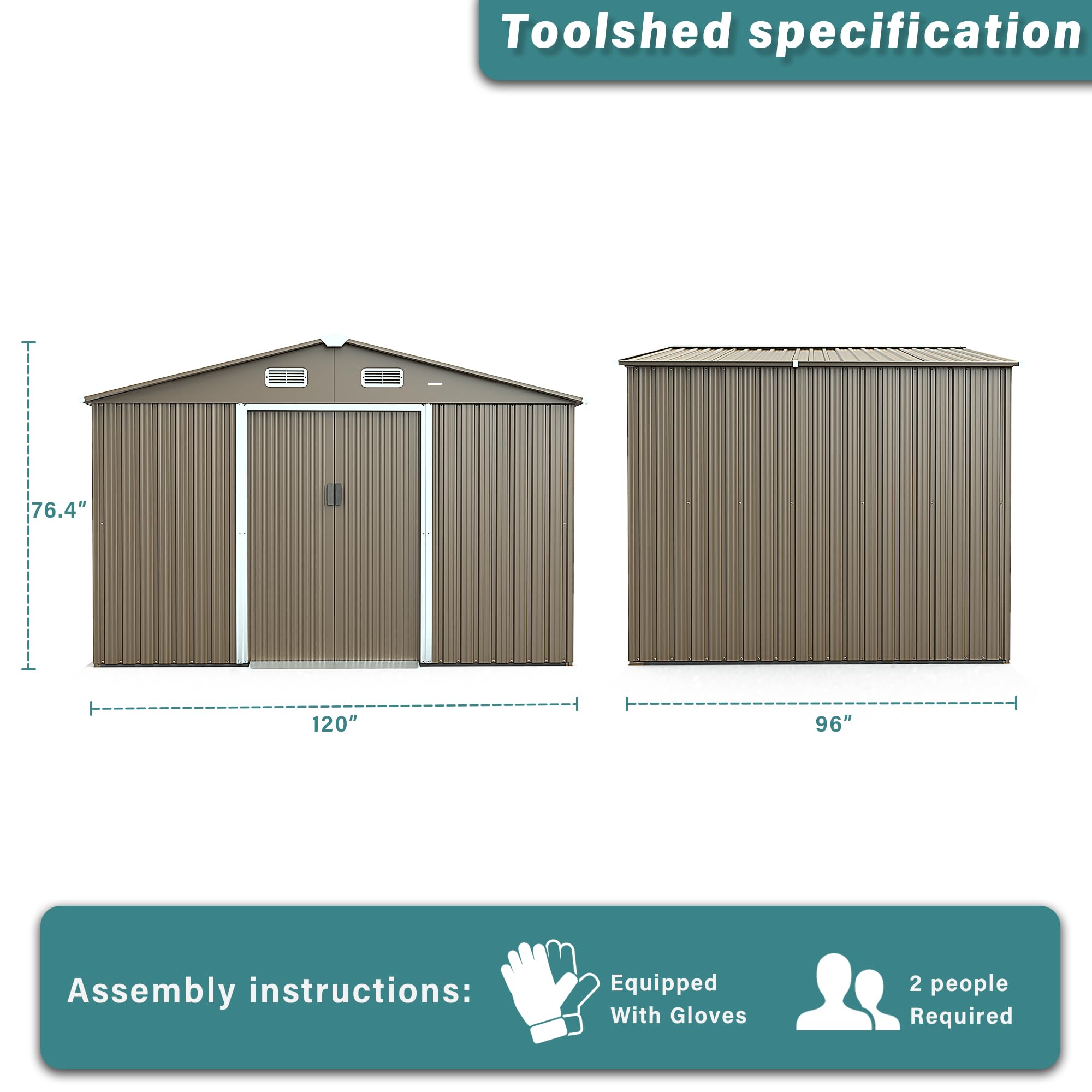 10FT x 8FT Metal Storage Shed with Lockable Sliding Doors & Air Vent - Outdoor Garden Shed for Backyard, Patio, Lawn - Perfect for Tiny House Utility, Tool Storage & Outdoor Equipment Organization