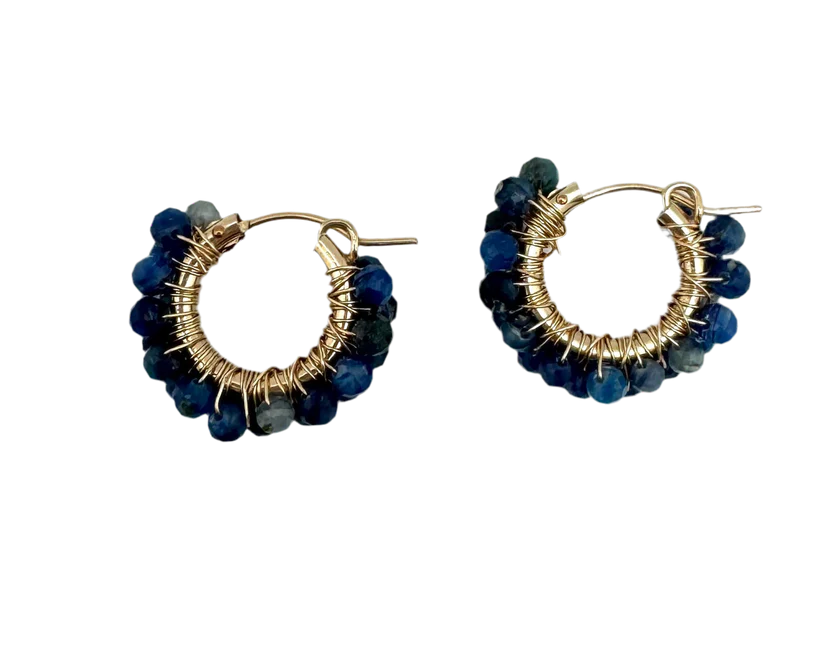 Diddi Beaded Hoop Earrings with Genuine Kyanite Stones | Handmade Boho Jewelry for Women | Perfect for Parties, Weddings & Everyday Wear